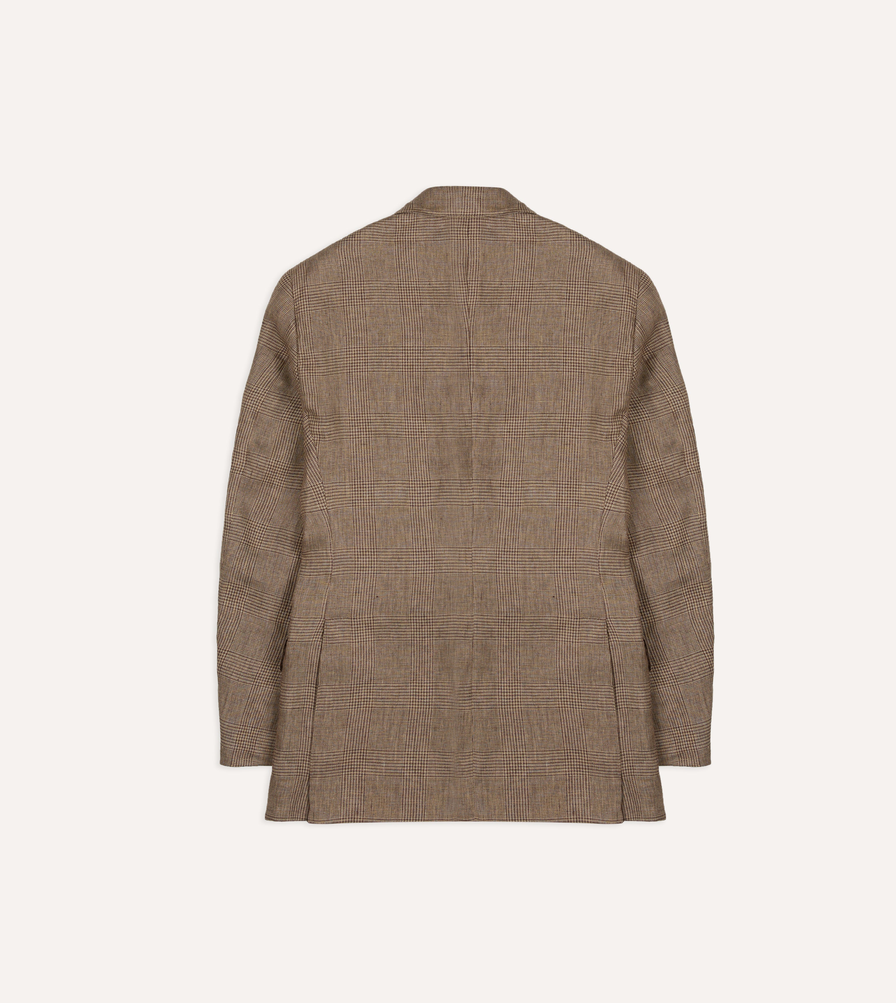 Brown Prince of Wales Check Linen Tailored Jacket