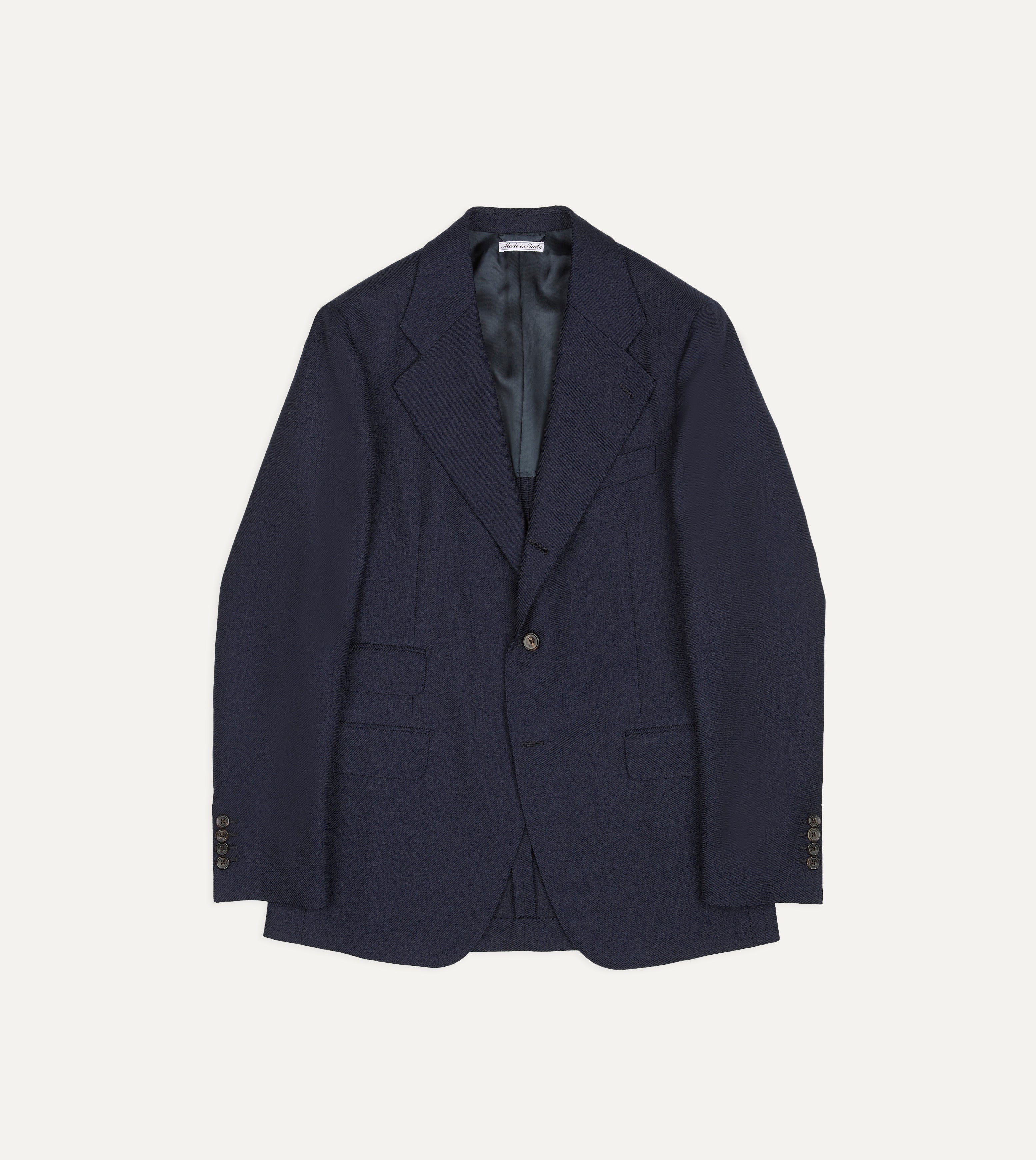 Navy Wool-Cotton Twill Tailored Jacket