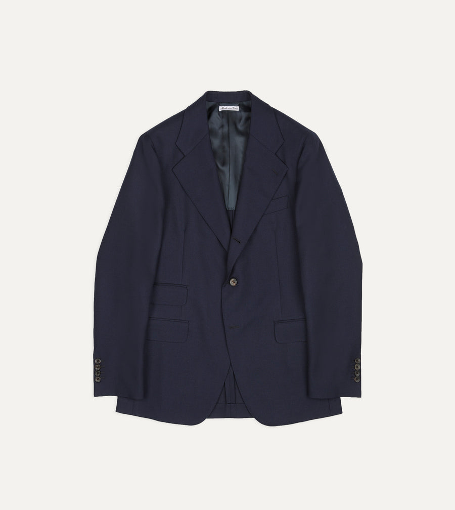 Navy Wool-Cotton Twill Tailored Jacket