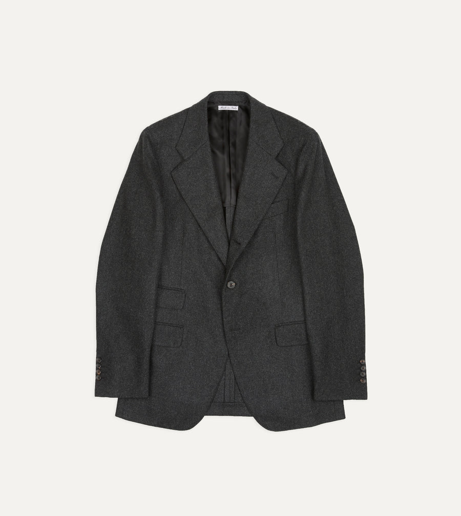 Charcoal Wool Flannel Tailored Jacket