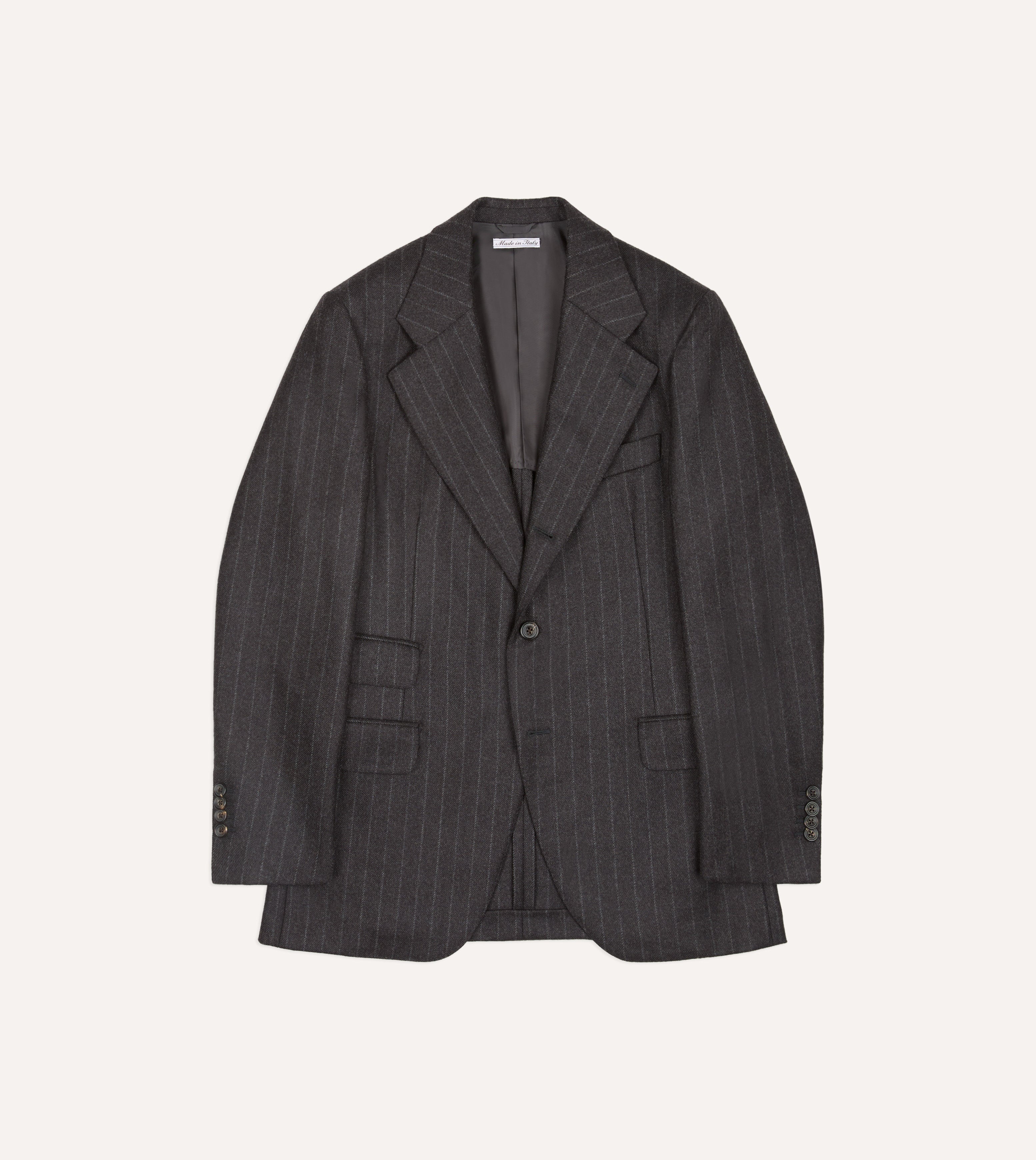 Charcoal Pinstripe Wool Flannel Tailored Jacket