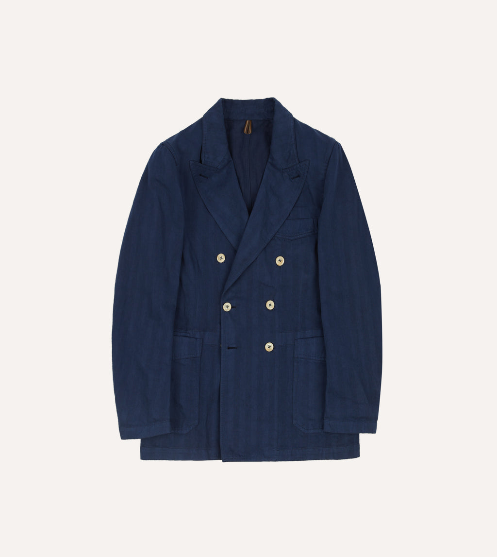 Navy Cotton Linen Herringbone Games Blazer Mk. III – Drakes US
