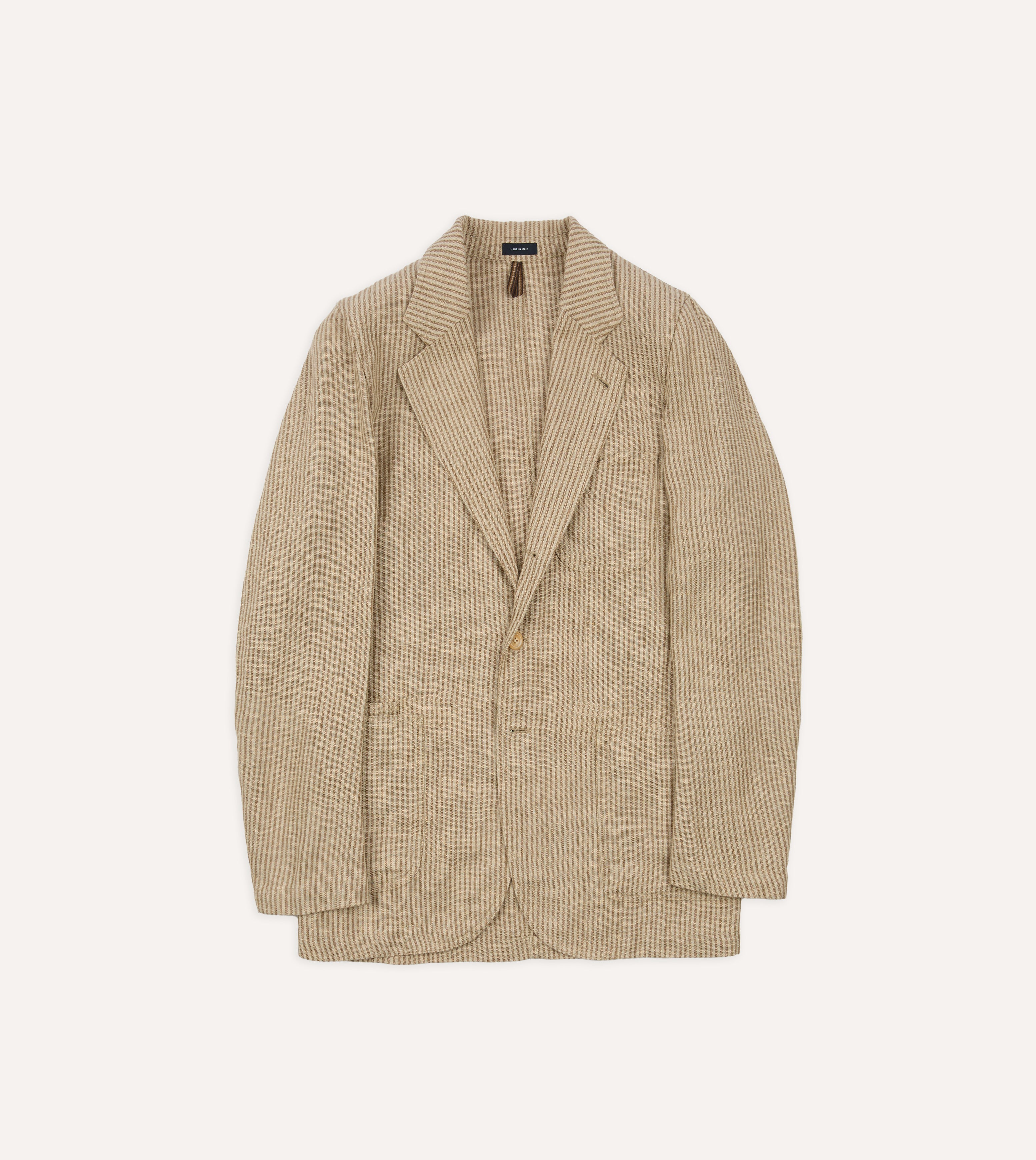 【美品】Drake's Games Blazer Beige 34(ジャケット Brown and Ecru Stripe Oxford Linen Games Blazer Mk. IV – Drakes US