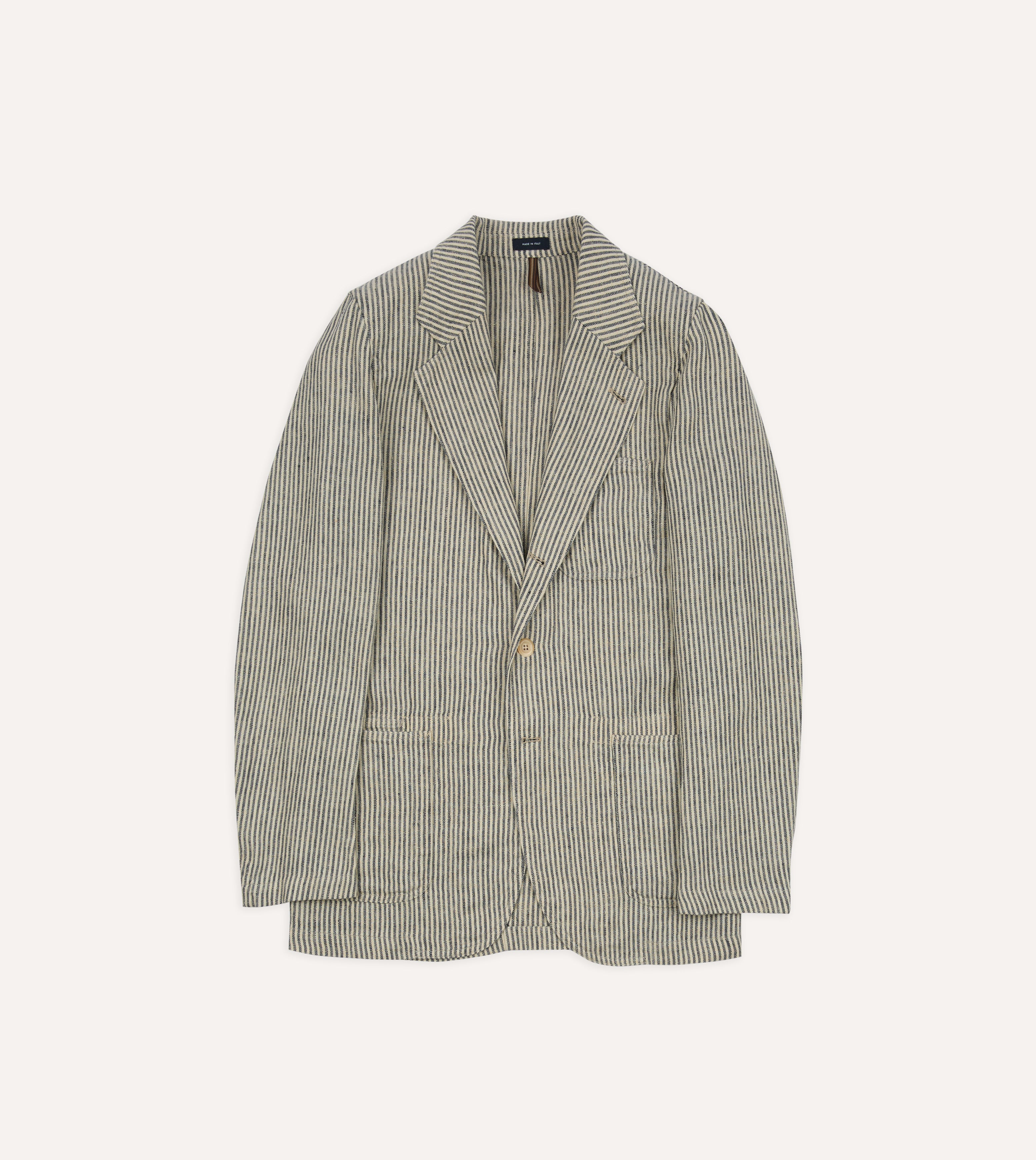 Navy and Ecru Stripe Oxford Linen Games Blazer Mk. IV – Drakes US