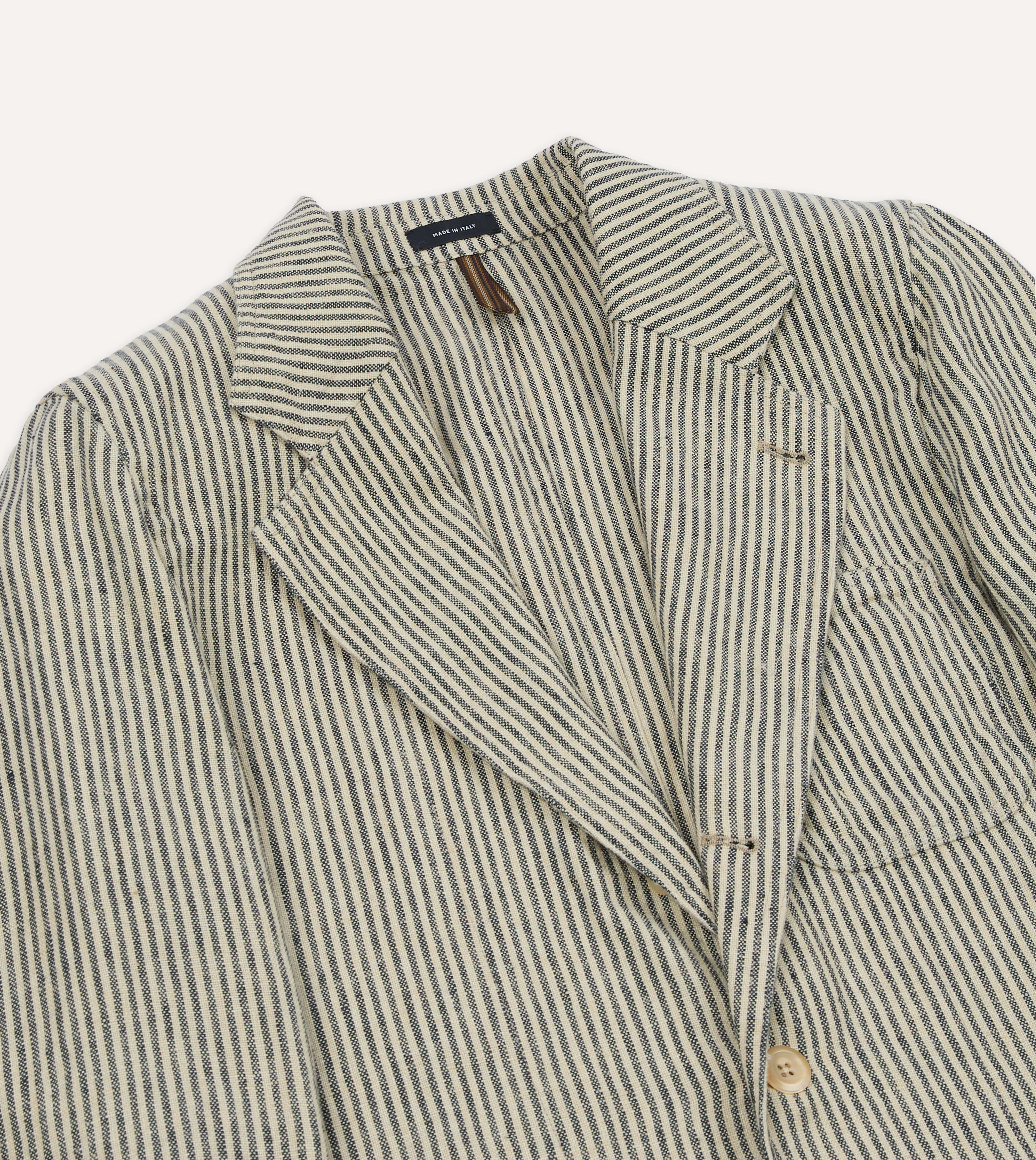 Navy and Ecru Stripe Oxford Linen Games Blazer Mk. IV – Drakes US