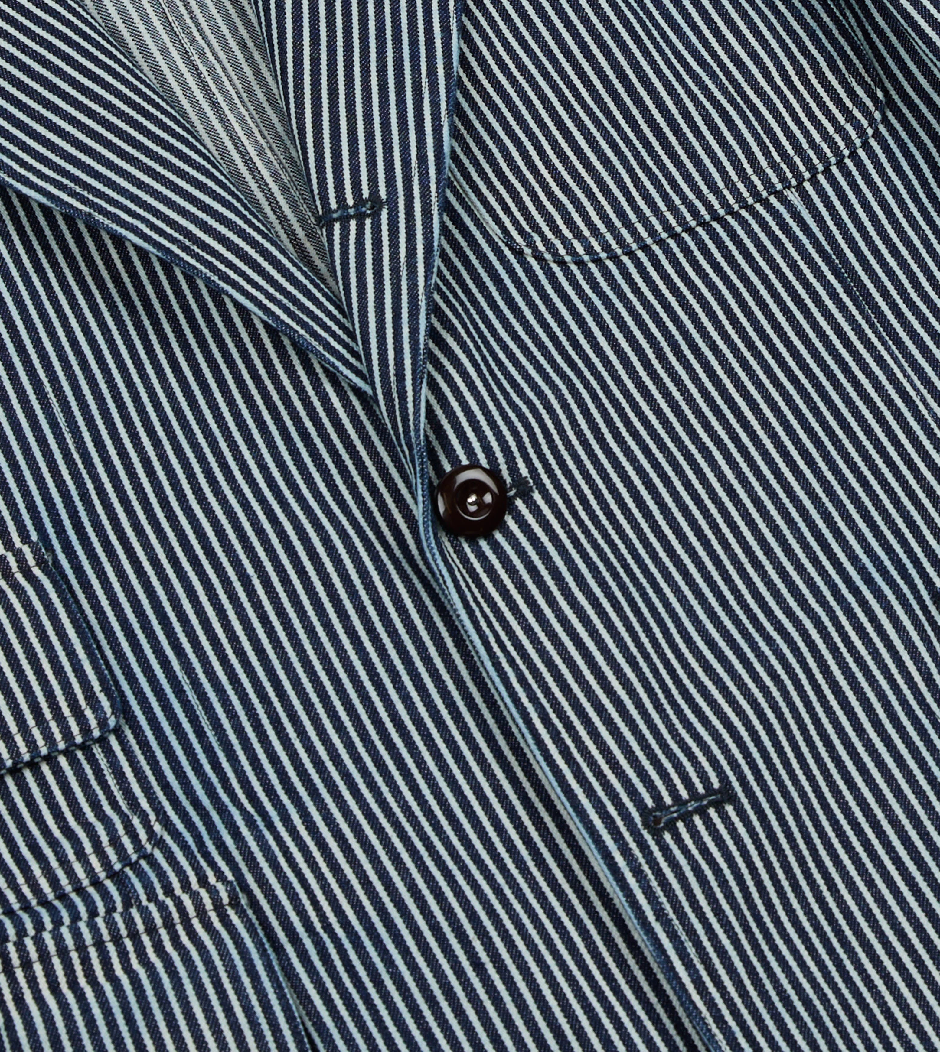 INDIGO STRIPE WAIST COATインディゴストライプラペルベスト Indigo Hickory Stripe Games Blazer Mk. IV – Drakes US