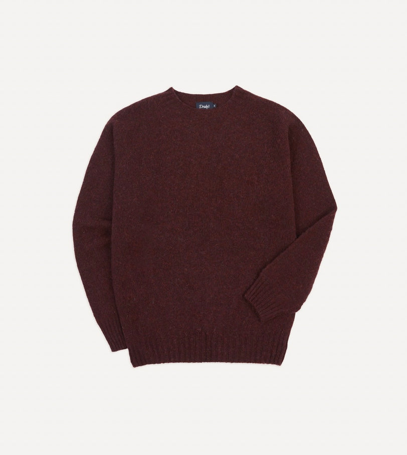 Burgundy Brushed Shetland Crew Neck Jumper