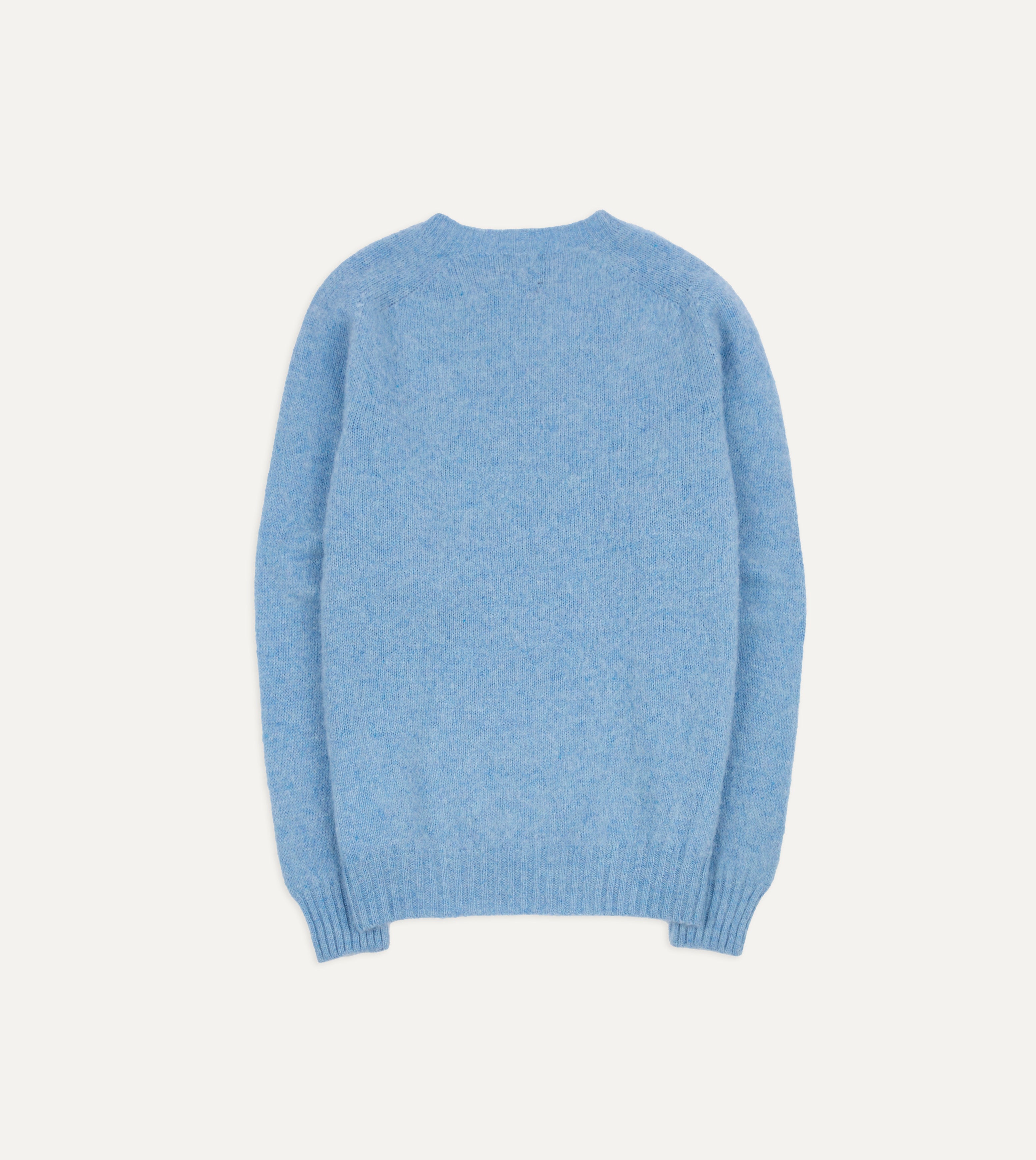 Sky Blue Brushed Shetland Crew Neck Jumper Drakes US