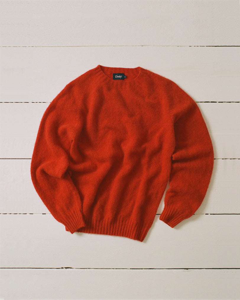 Red Brushed Shetland Crew Neck Jumper