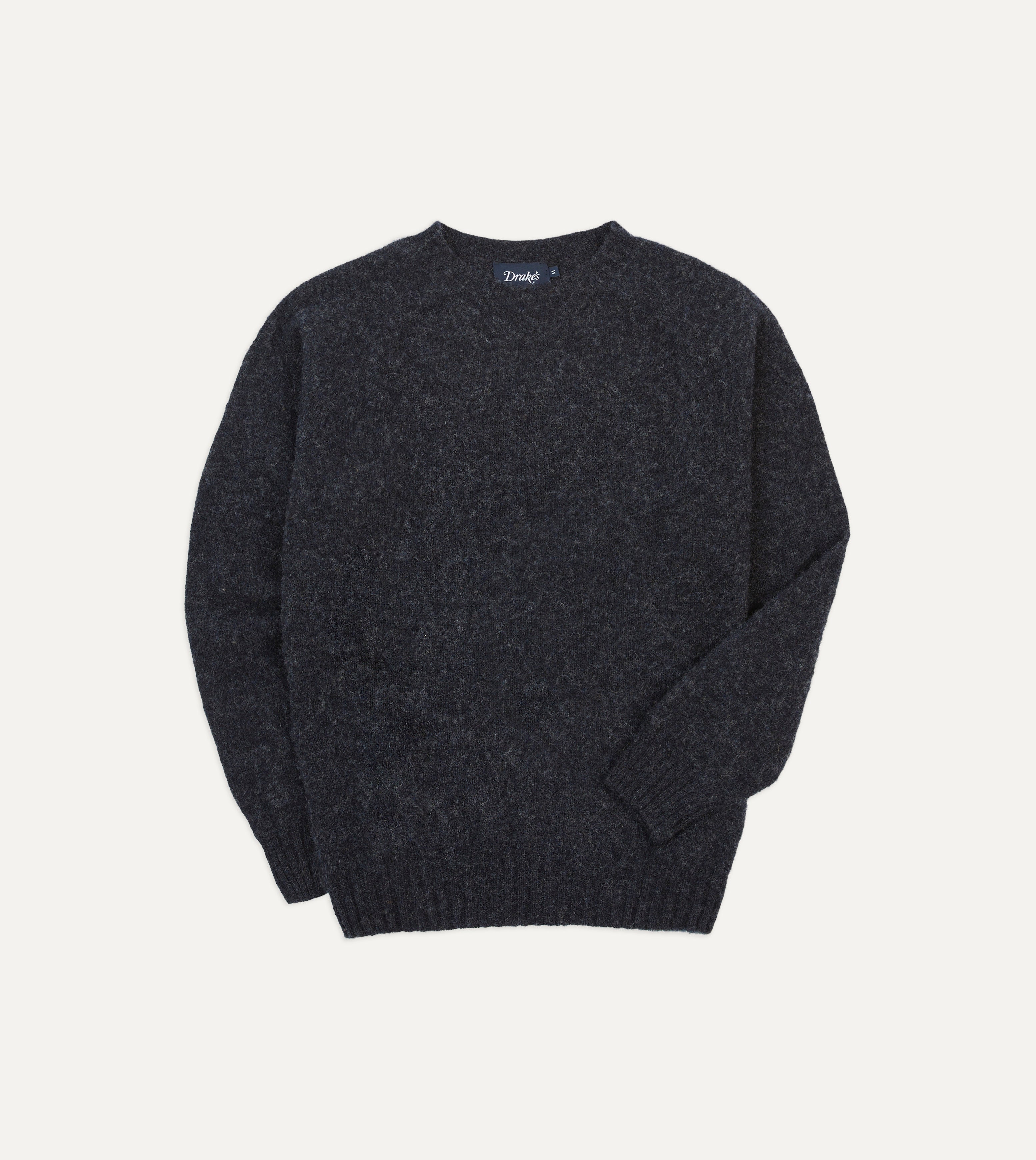 Dark Grey Brushed Shetland Crew Neck Jumper