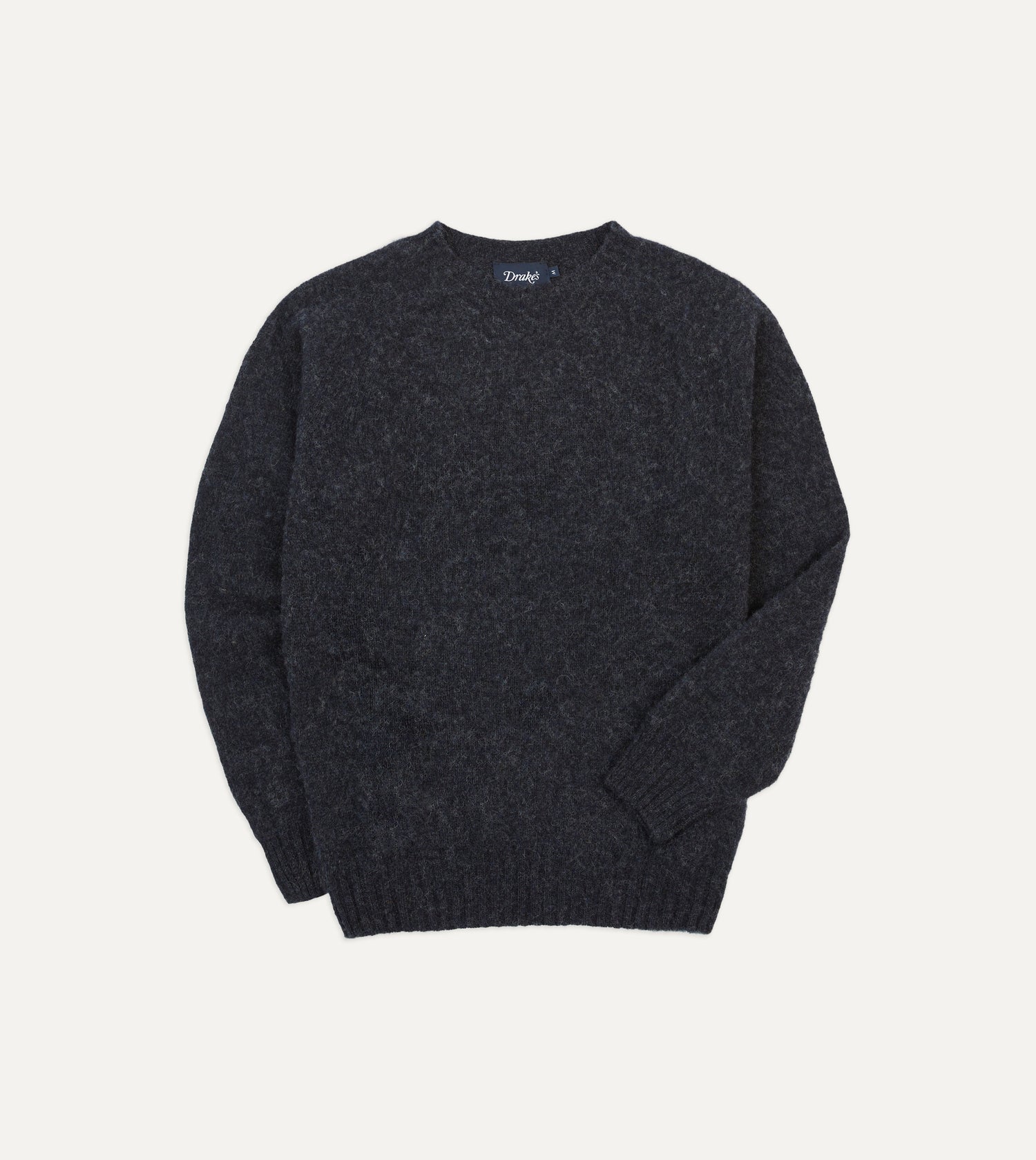 Dark Grey Brushed Shetland Crew Neck Jumper