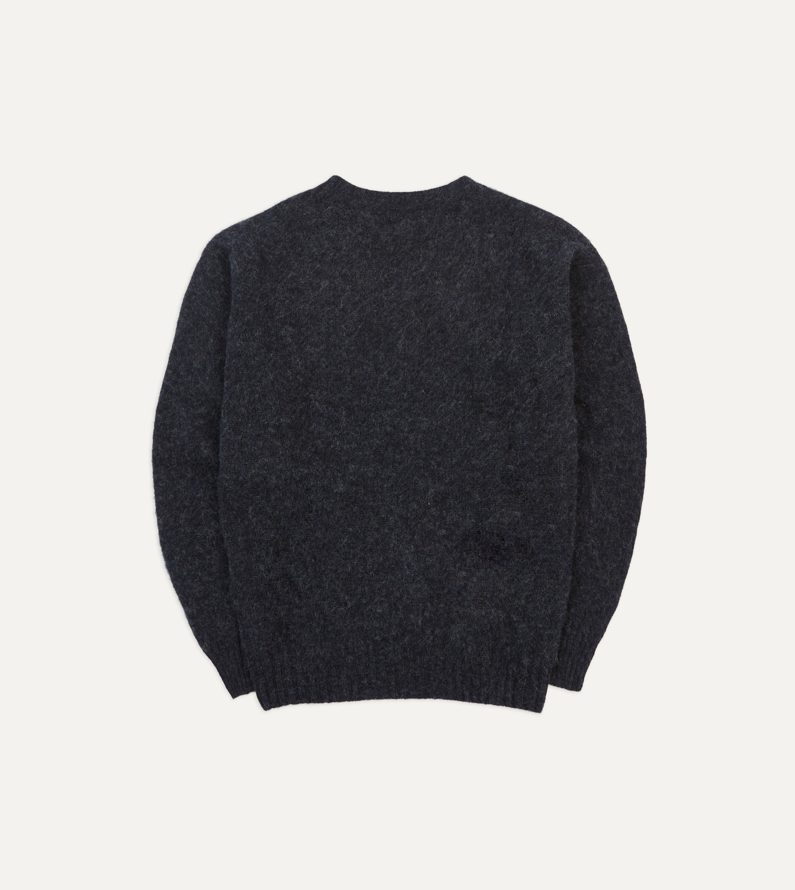 Dark Grey Brushed Shetland Crew Neck Jumper