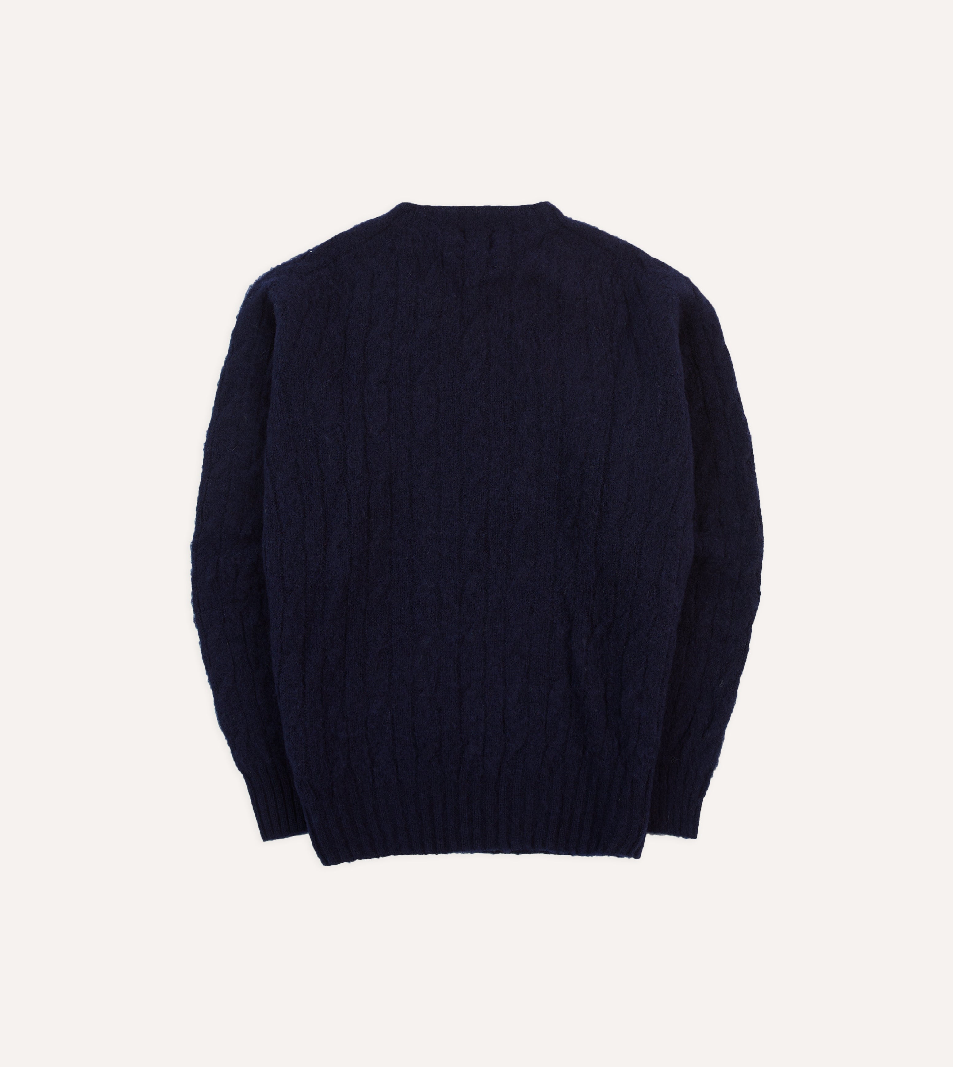 Navy Brushed Cable Knit Shetland Crew Neck Jumper S Drake s