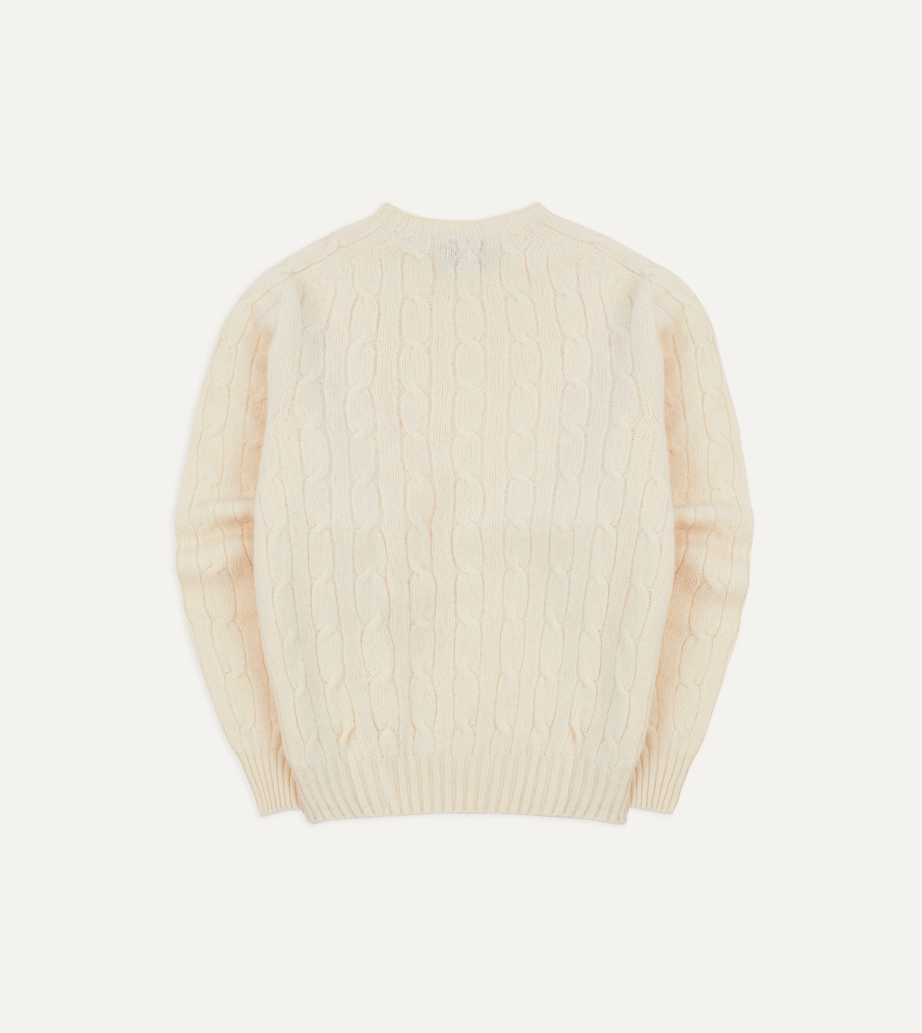Ecru Brushed Shetland Cable Knit Crew Neck Jumper