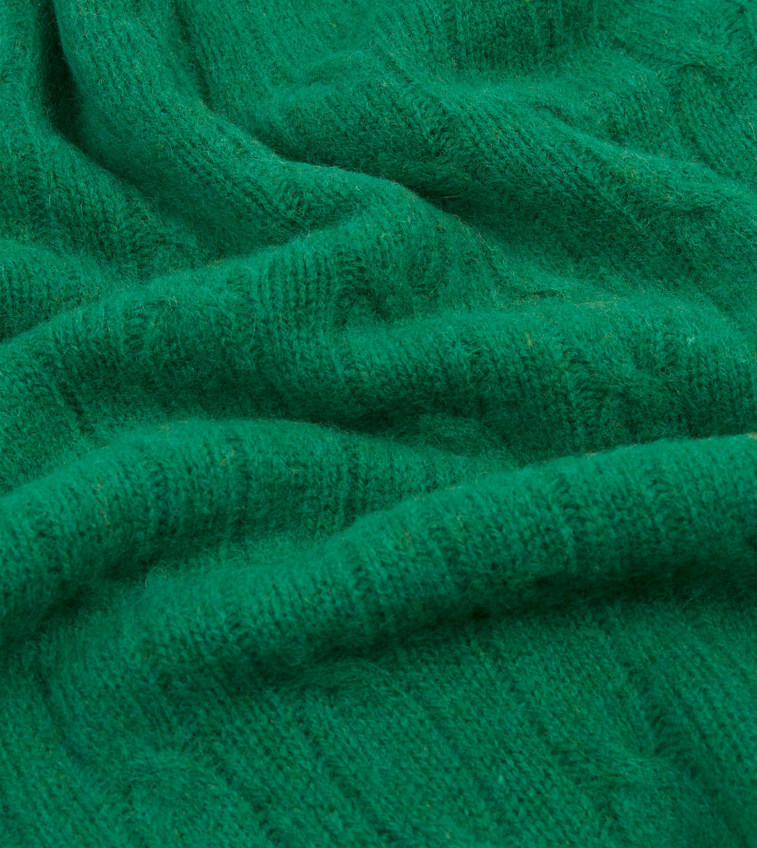 Emerald Green Brushed Cable Knit Shetland Crew Neck Jumper