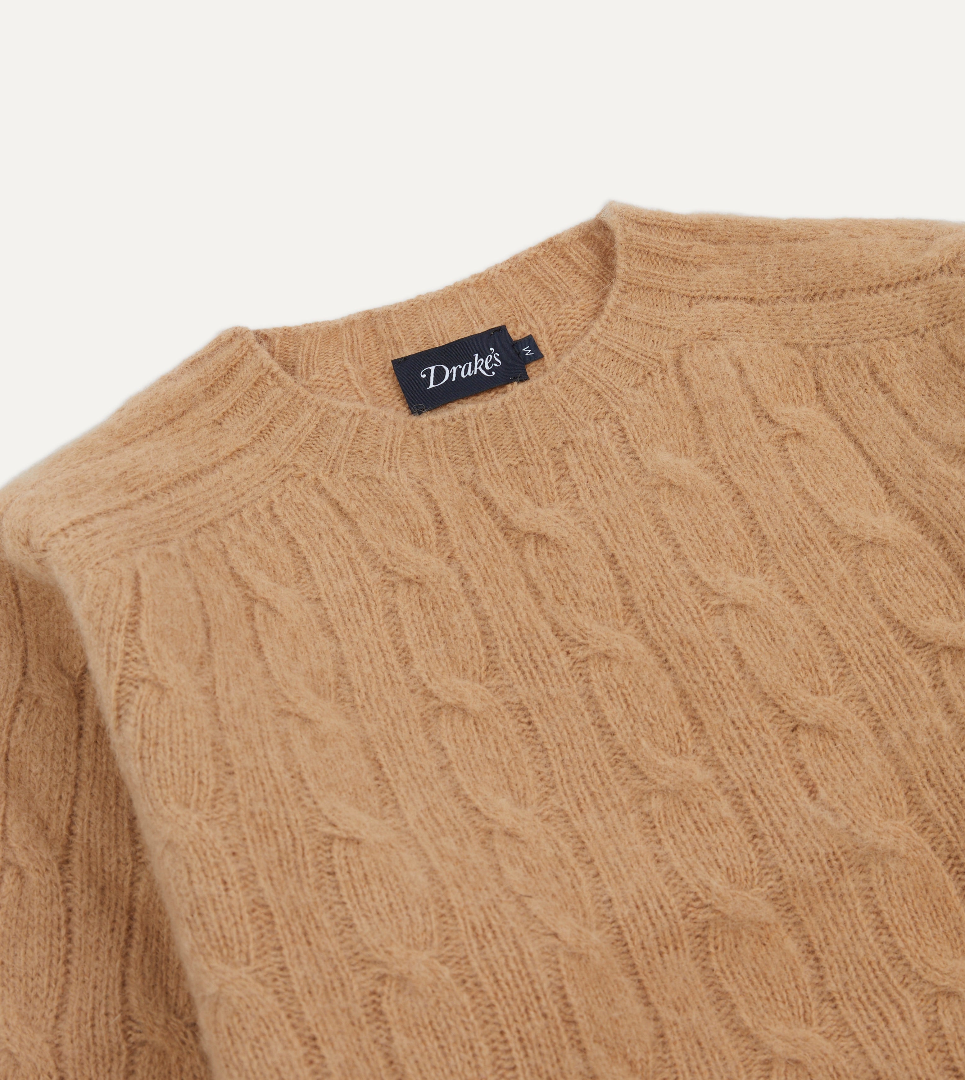 Wheat Brushed Shetland Cable Knit Crew Neck Jumper – Drakes US