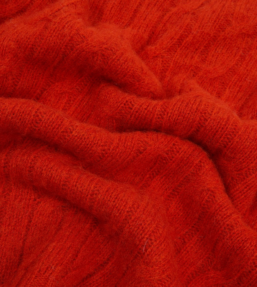 Red Brushed Cable Knit Shetland Crew Neck Jumper