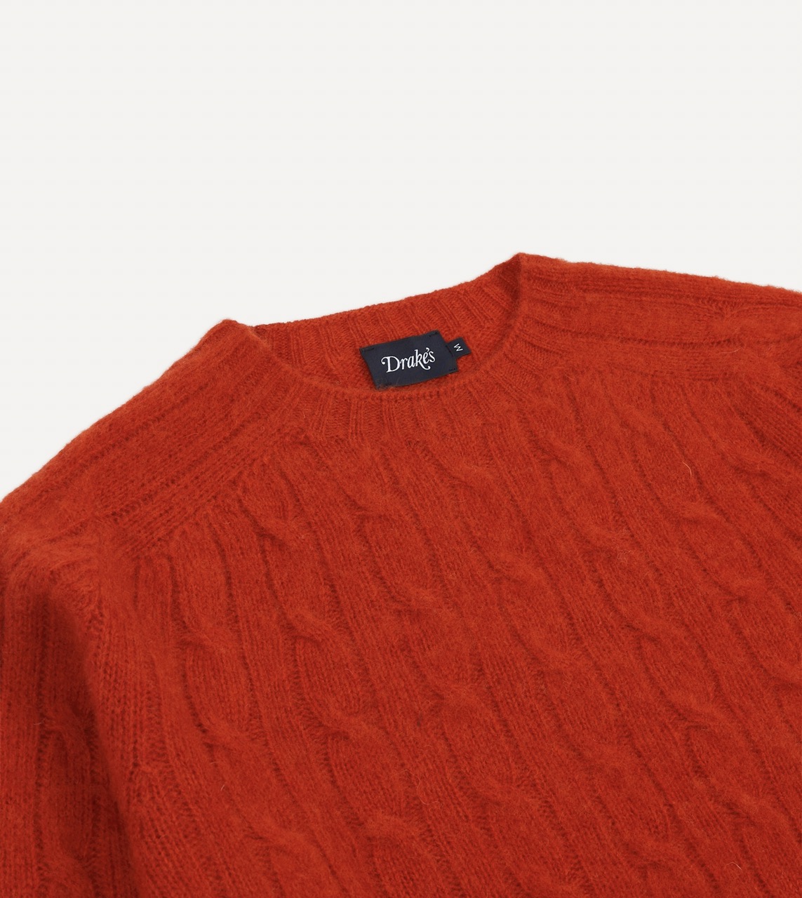 Red Brushed Cable Knit Shetland Crew Neck Jumper – Drakes US