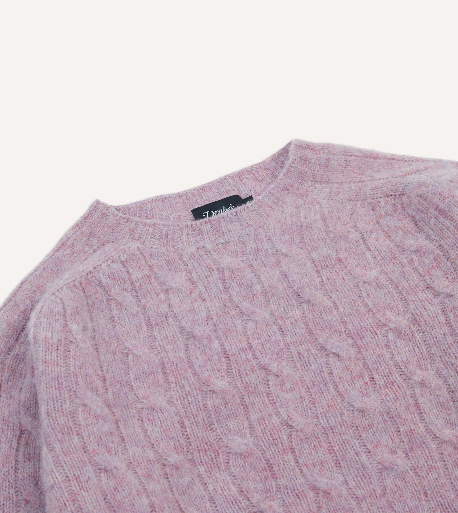 Lilac Brushed Cable Knit Shetland Crew Neck Jumper