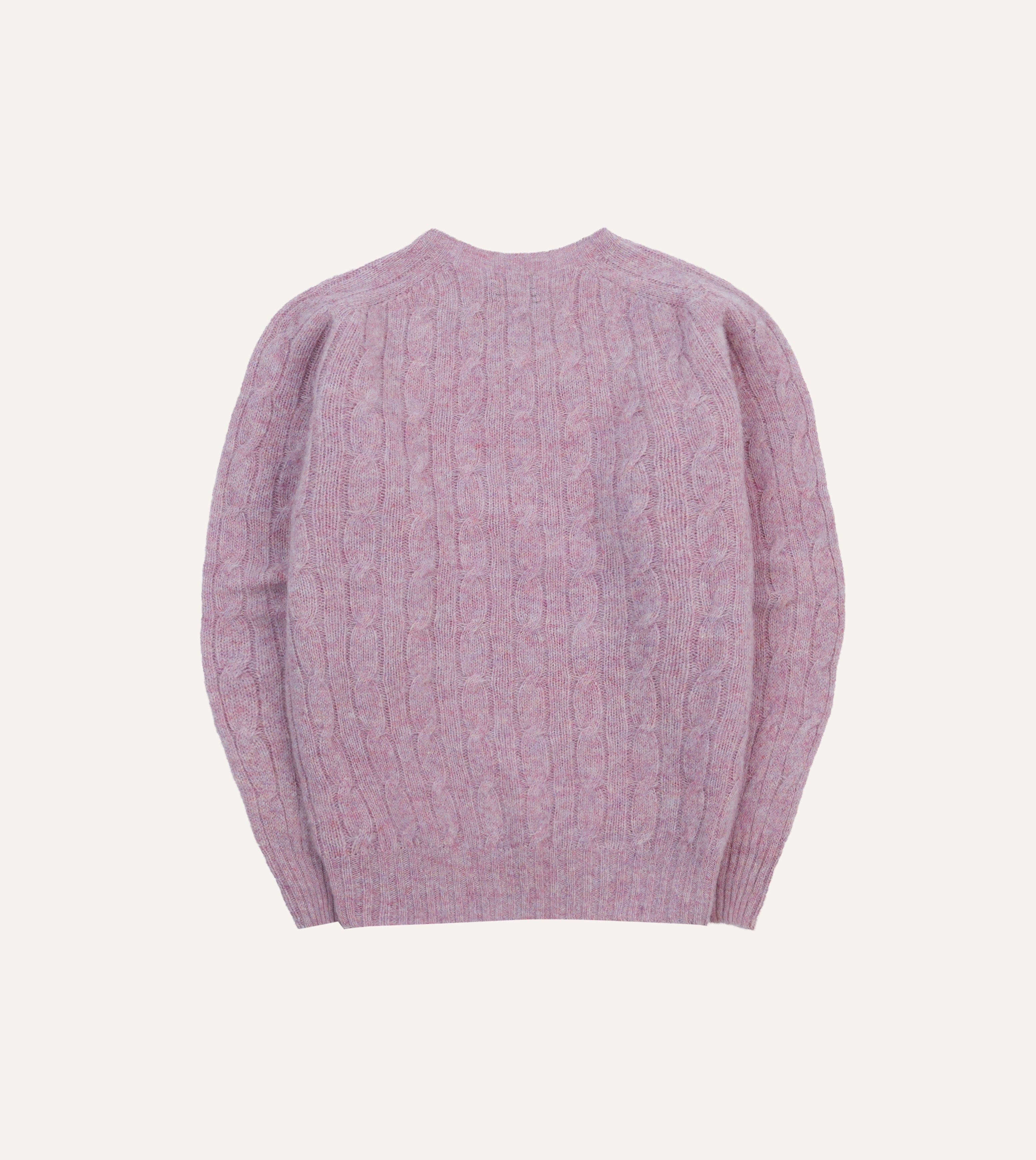 Lilac Brushed Cable Knit Shetland Crew Neck Jumper