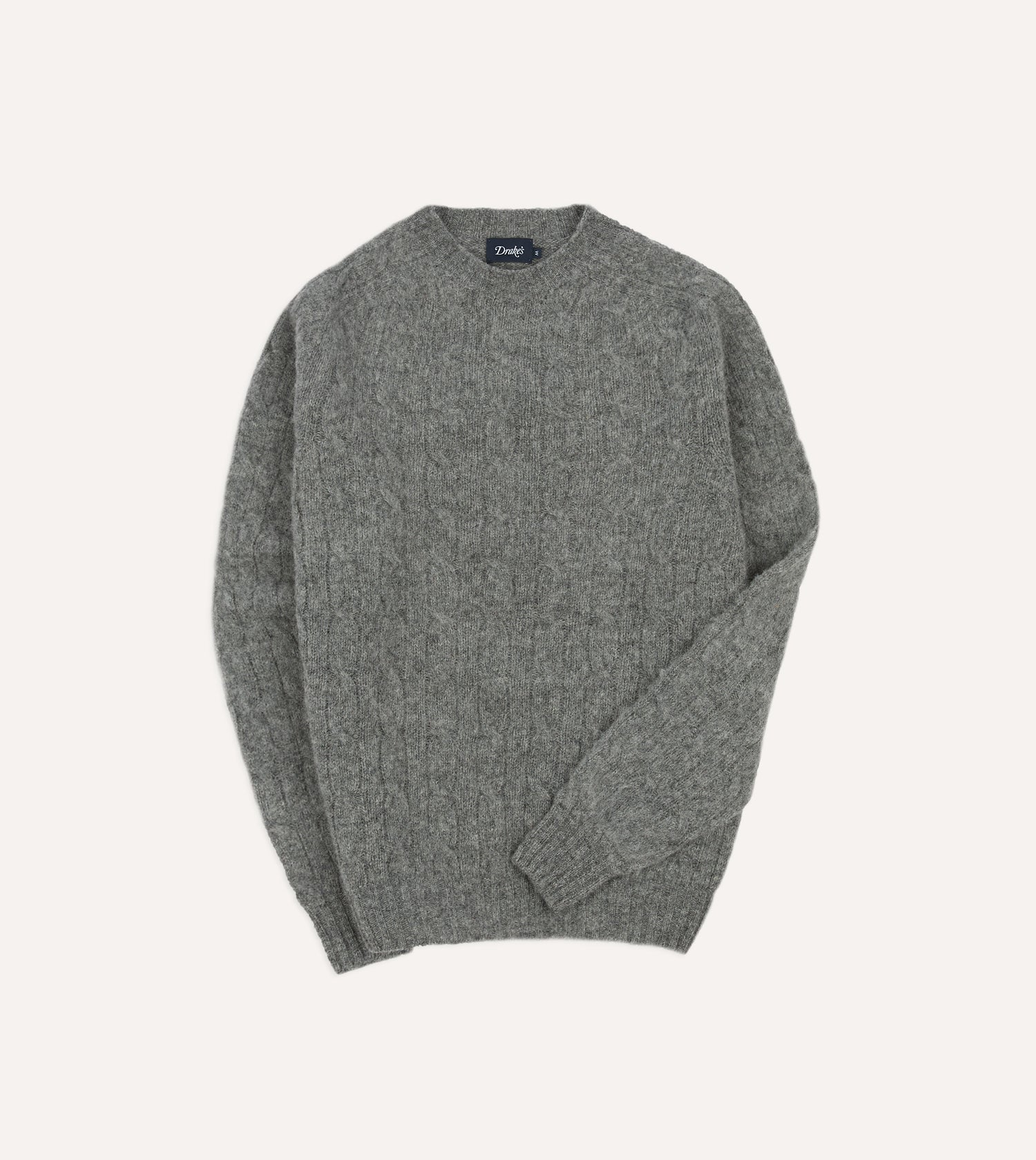 Grey Brushed Shetland Cable Knit Crew Neck Jumper