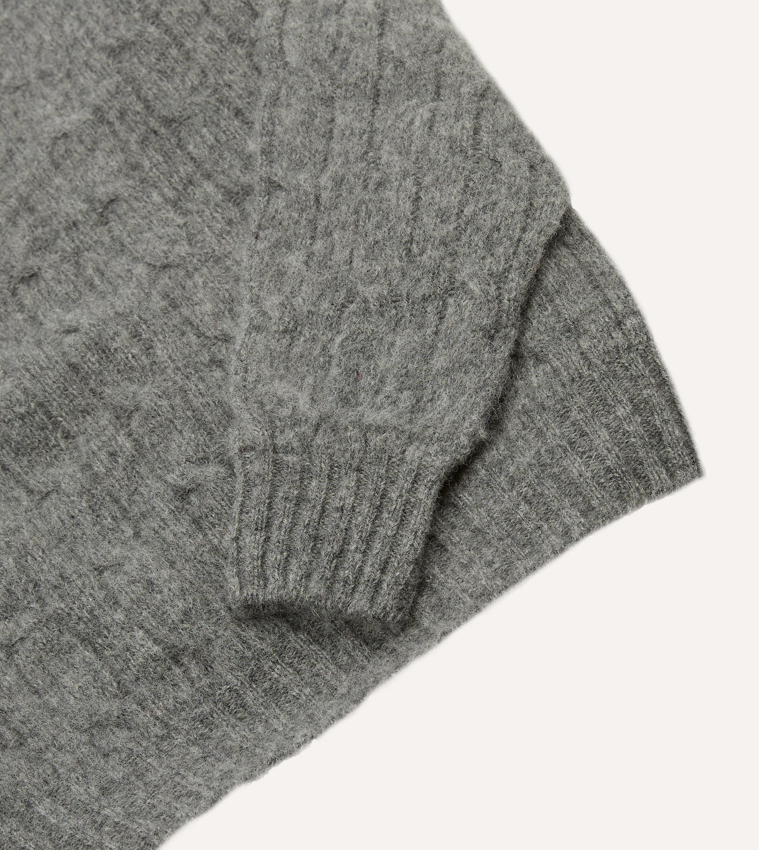 Grey Brushed Shetland Cable Knit Crew Neck Jumper