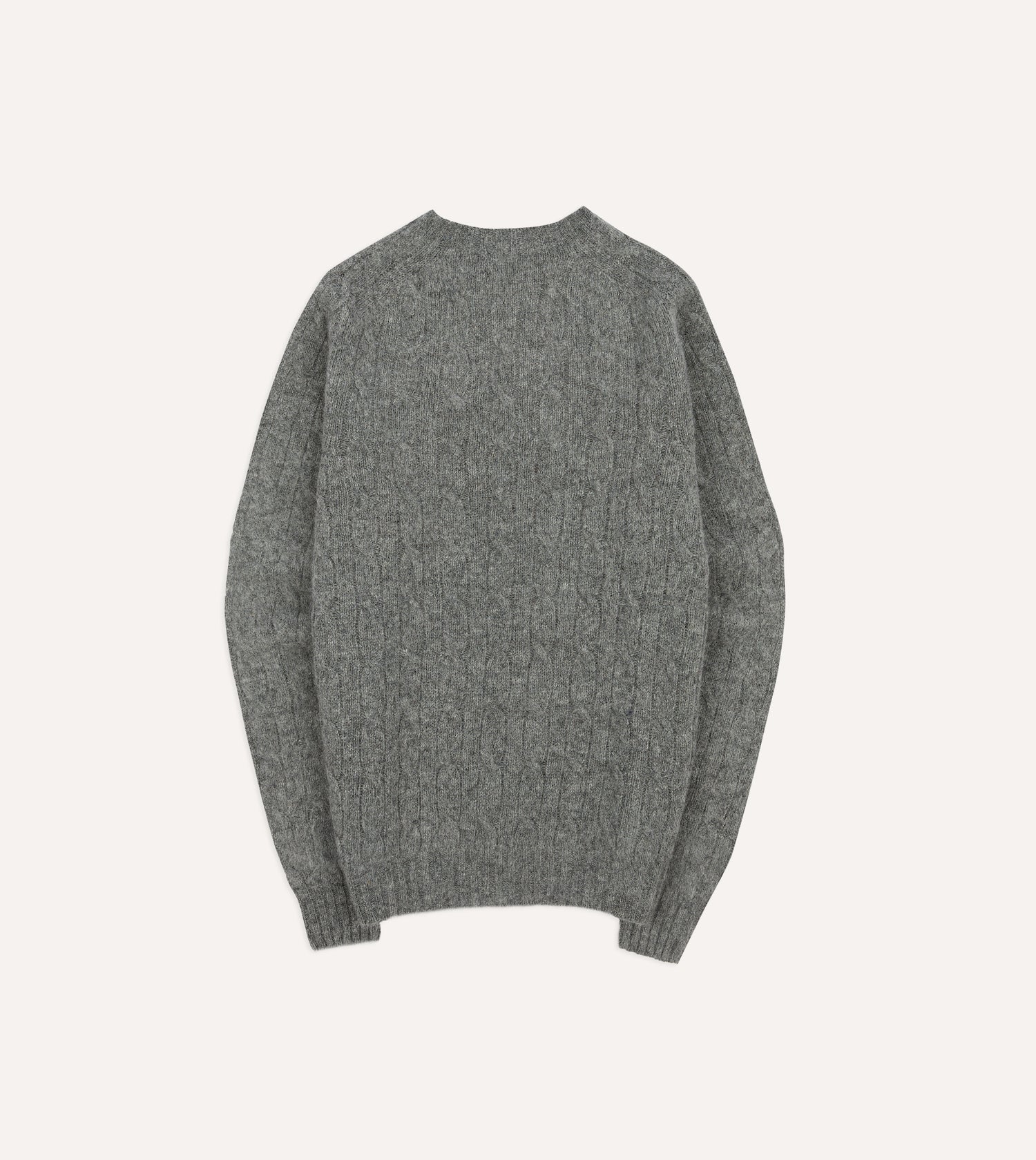 Grey Brushed Shetland Cable Knit Crew Neck Jumper