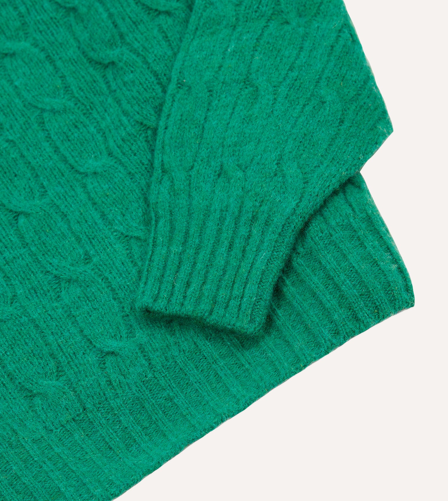 Green Brushed Shetland Cable Knit Crew Neck Jumper