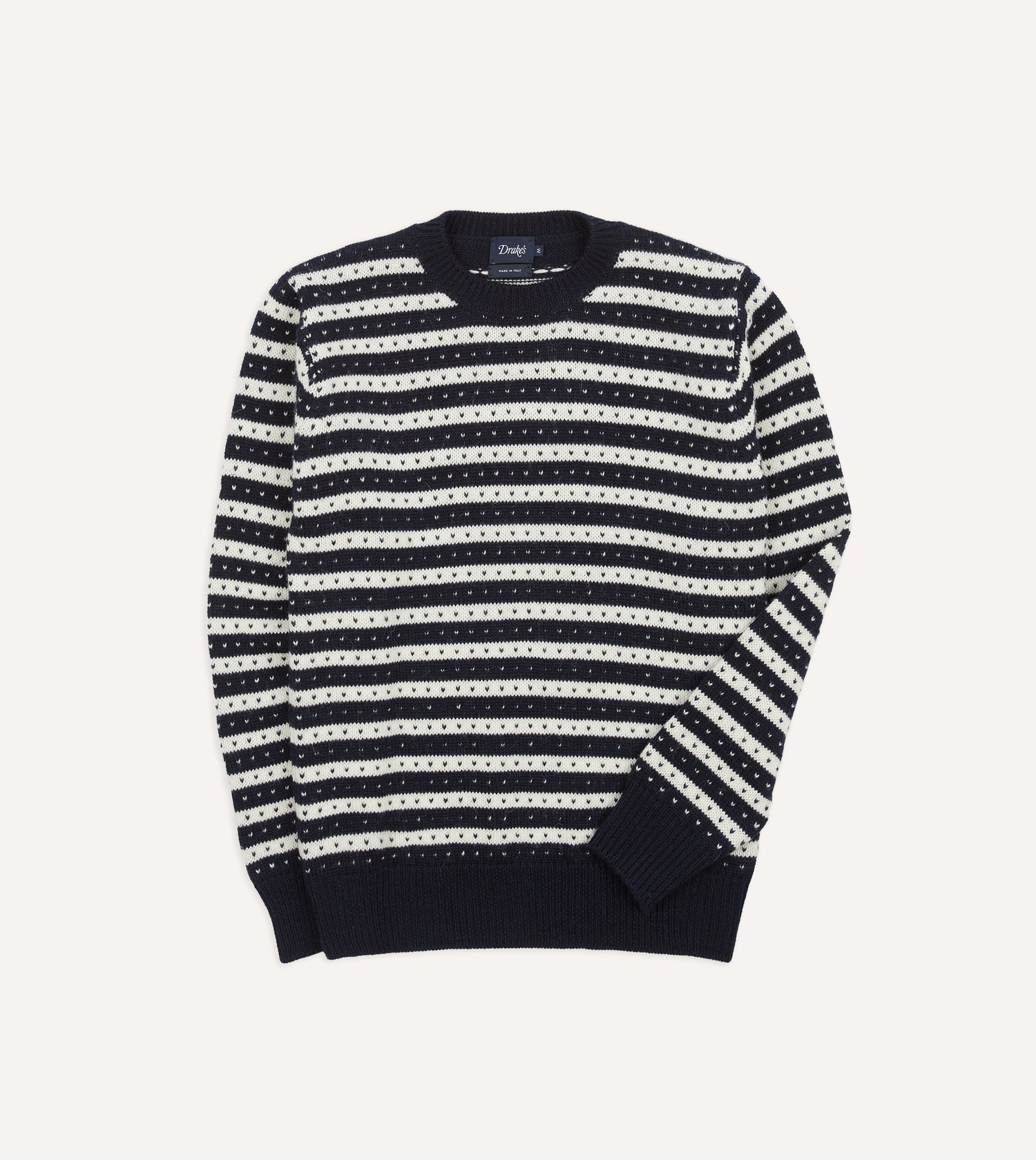 Norwegian Striped Birdseye Wool Alpaca Crew Neck Jumper