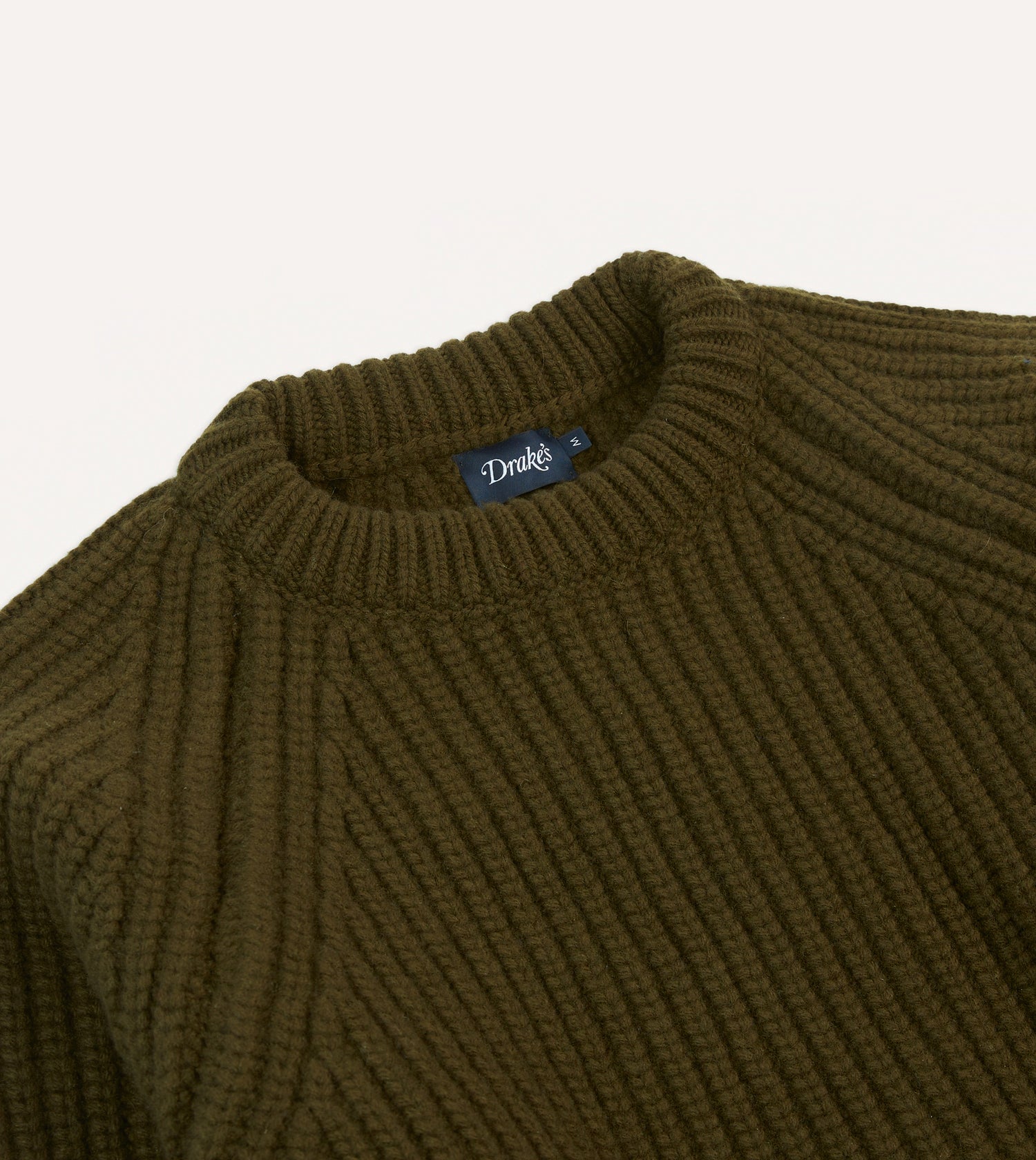 Olive Lambswool Heavy Gauge Fisherman Crew Neck Jumper