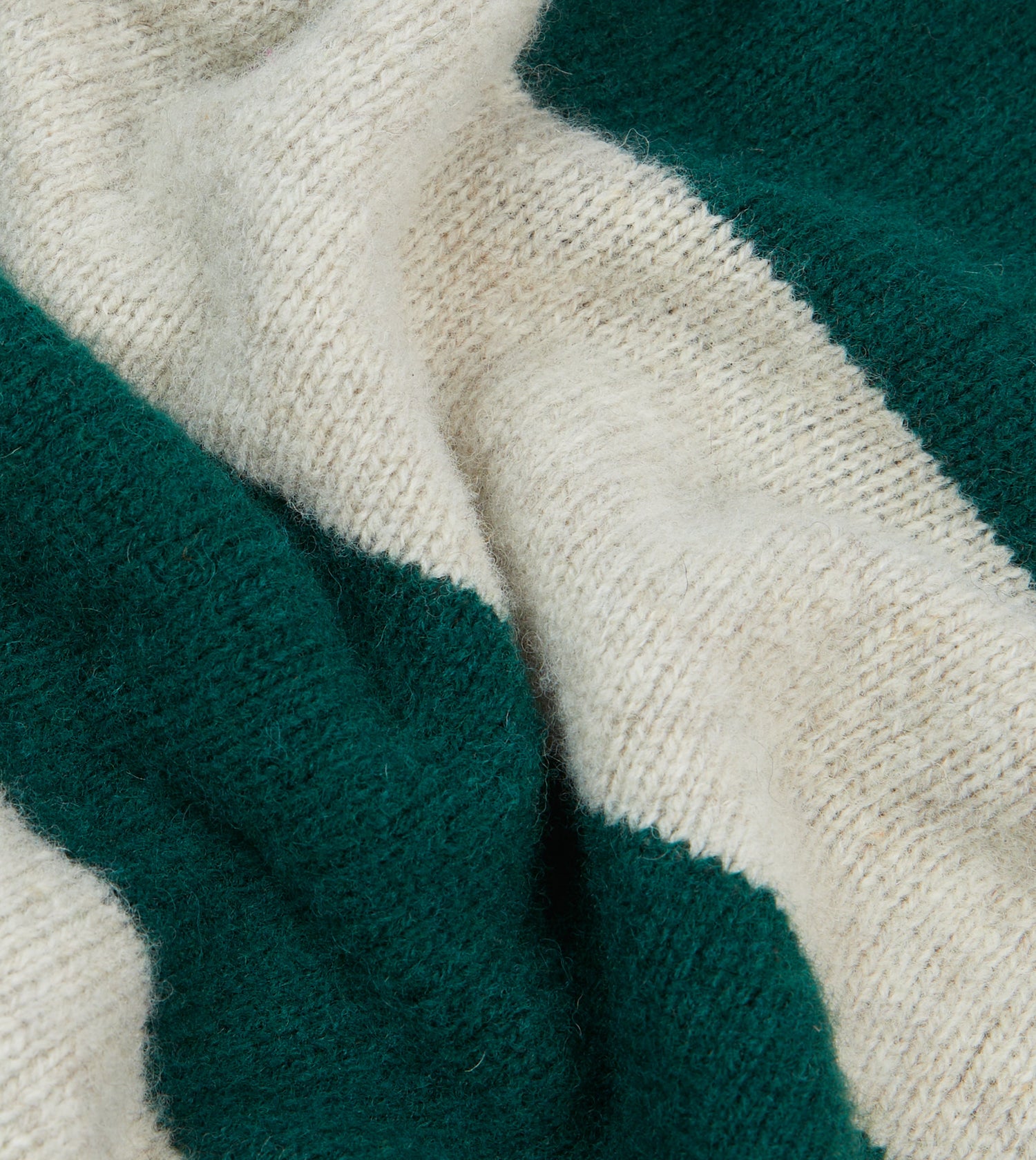 Green and Ecru Stripe Brushed Shetland Crew Neck Jumper