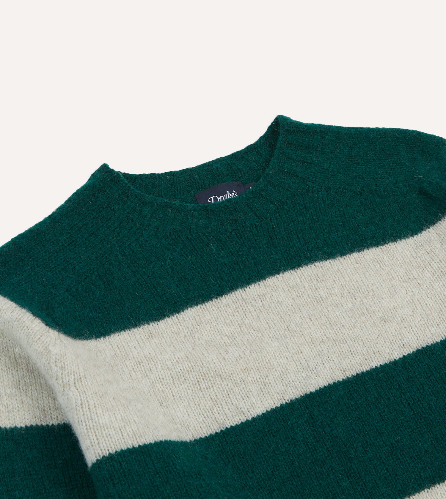 Green and Ecru Stripe Brushed Shetland Crew Neck Jumper