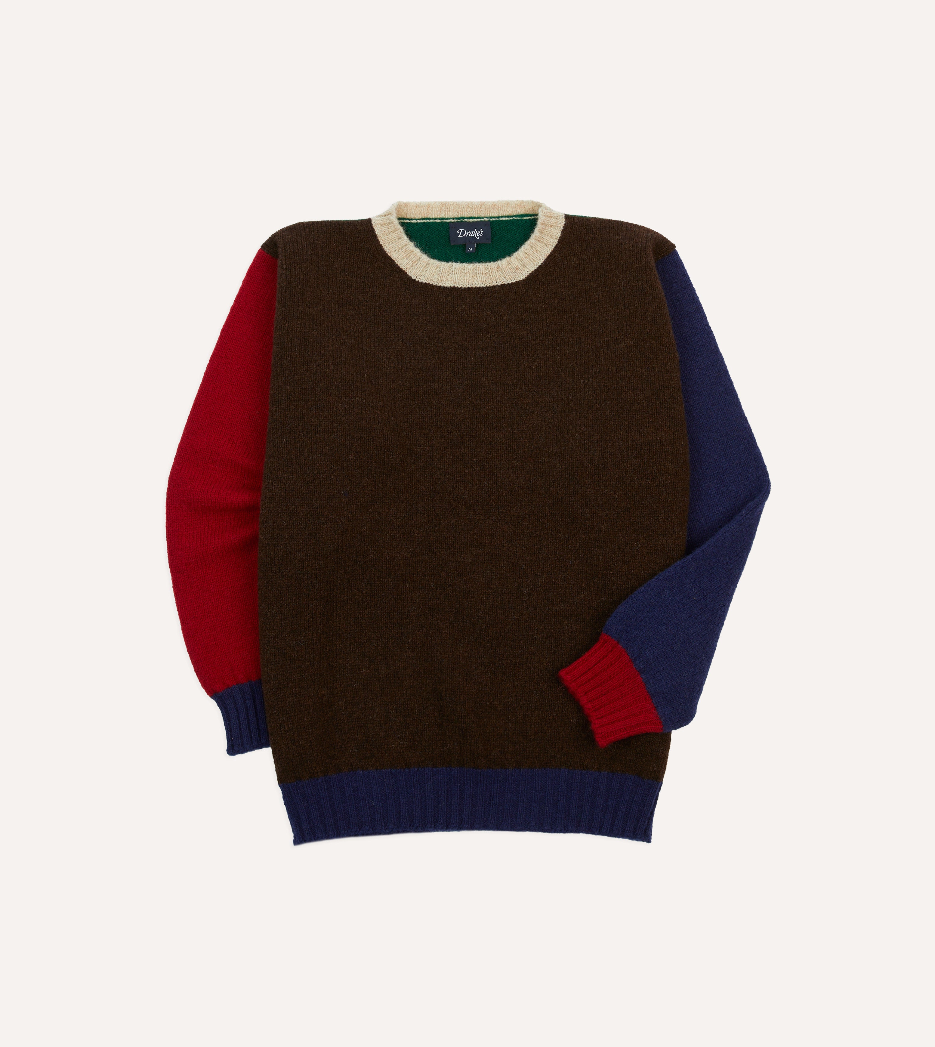 Brown Multi Colourblock Brushed Shetland Crew Neck Jumper