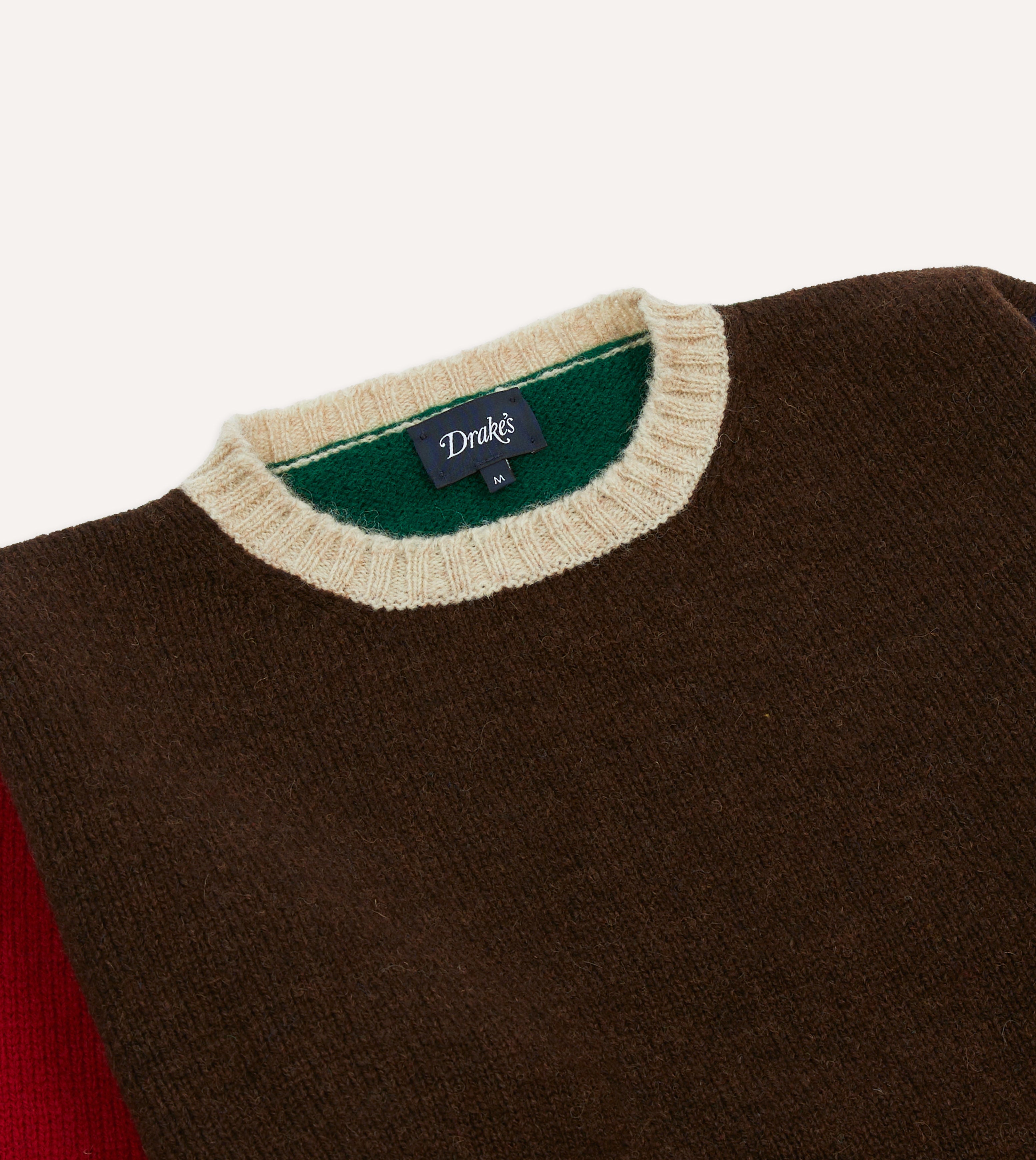 Brown Multi Colourblock Brushed Shetland Crew Neck Jumper – Drakes US