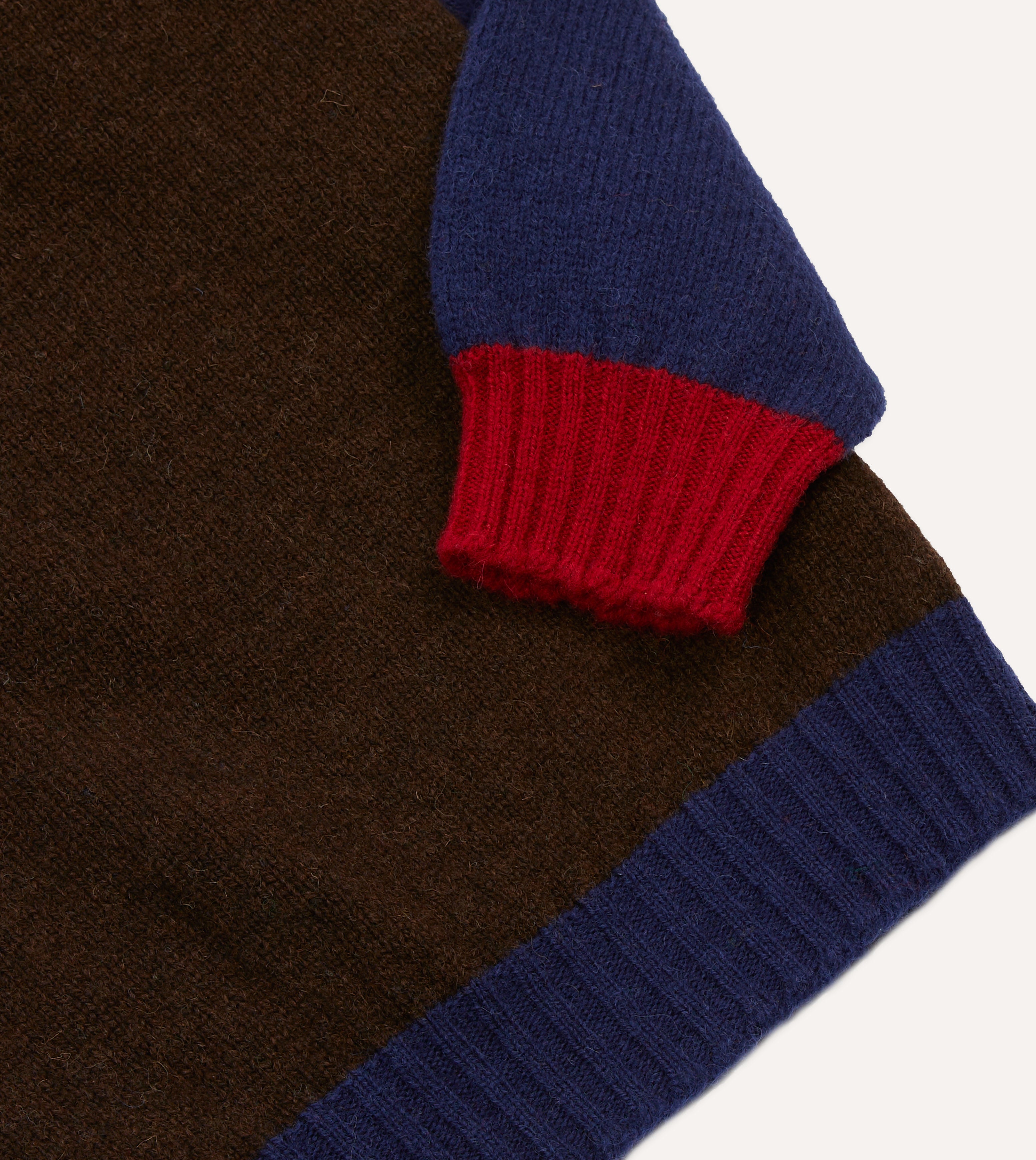 Brown Multi Colourblock Brushed Shetland Crew Neck Jumper – Drakes US