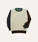 Ecru Multi Colourblock Brushed Shetland Crew Neck Jumper