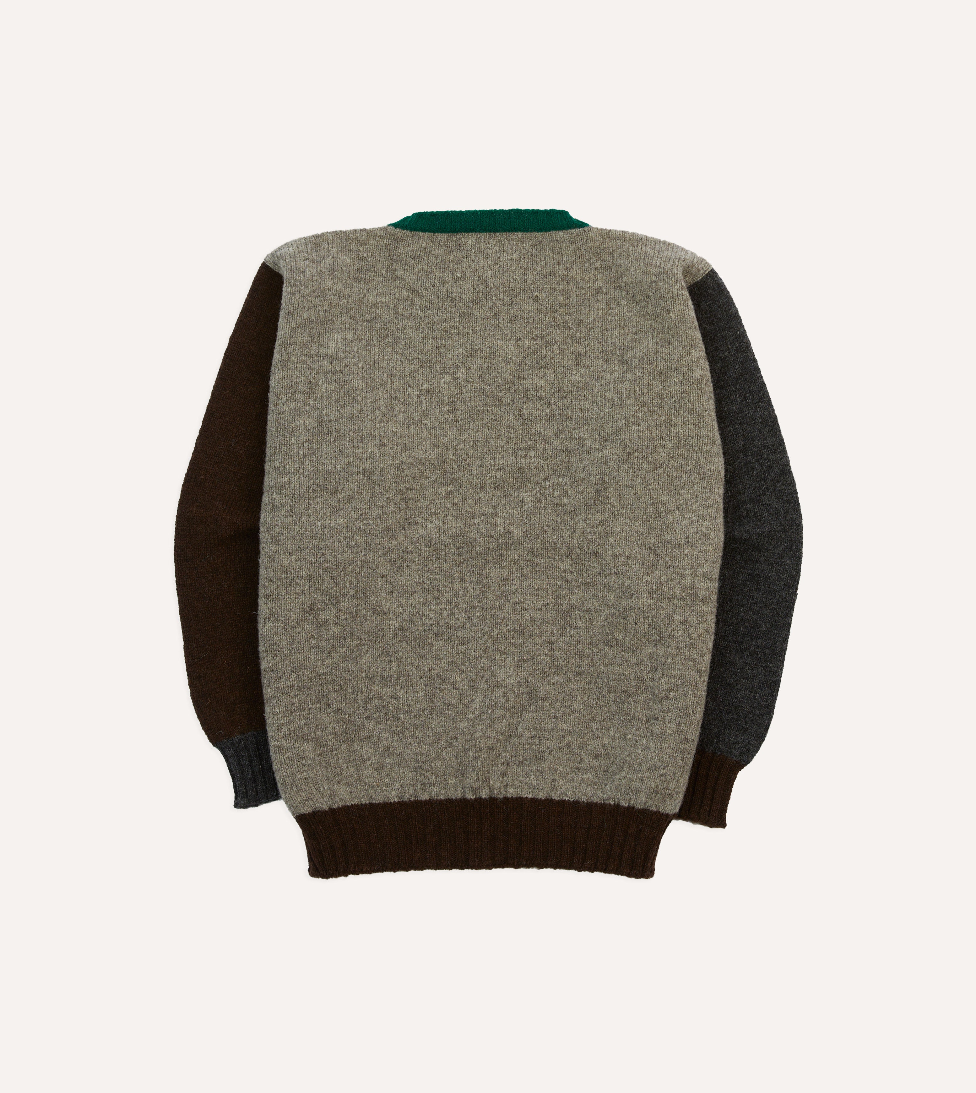 Ecru Multi Colourblock Brushed Shetland Crew Neck Jumper