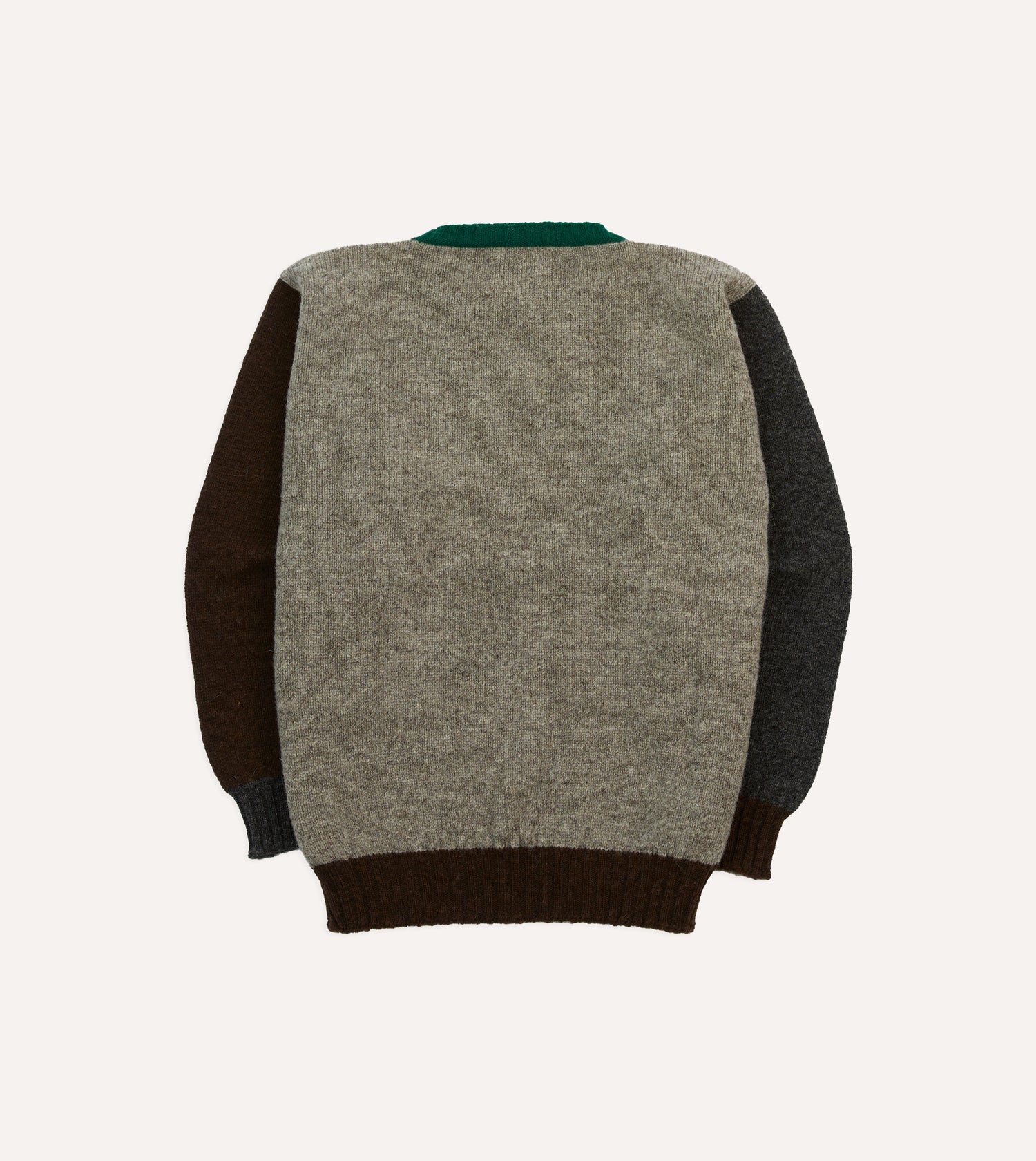 Ecru Multi Colourblock Brushed Shetland Crew Neck Jumper