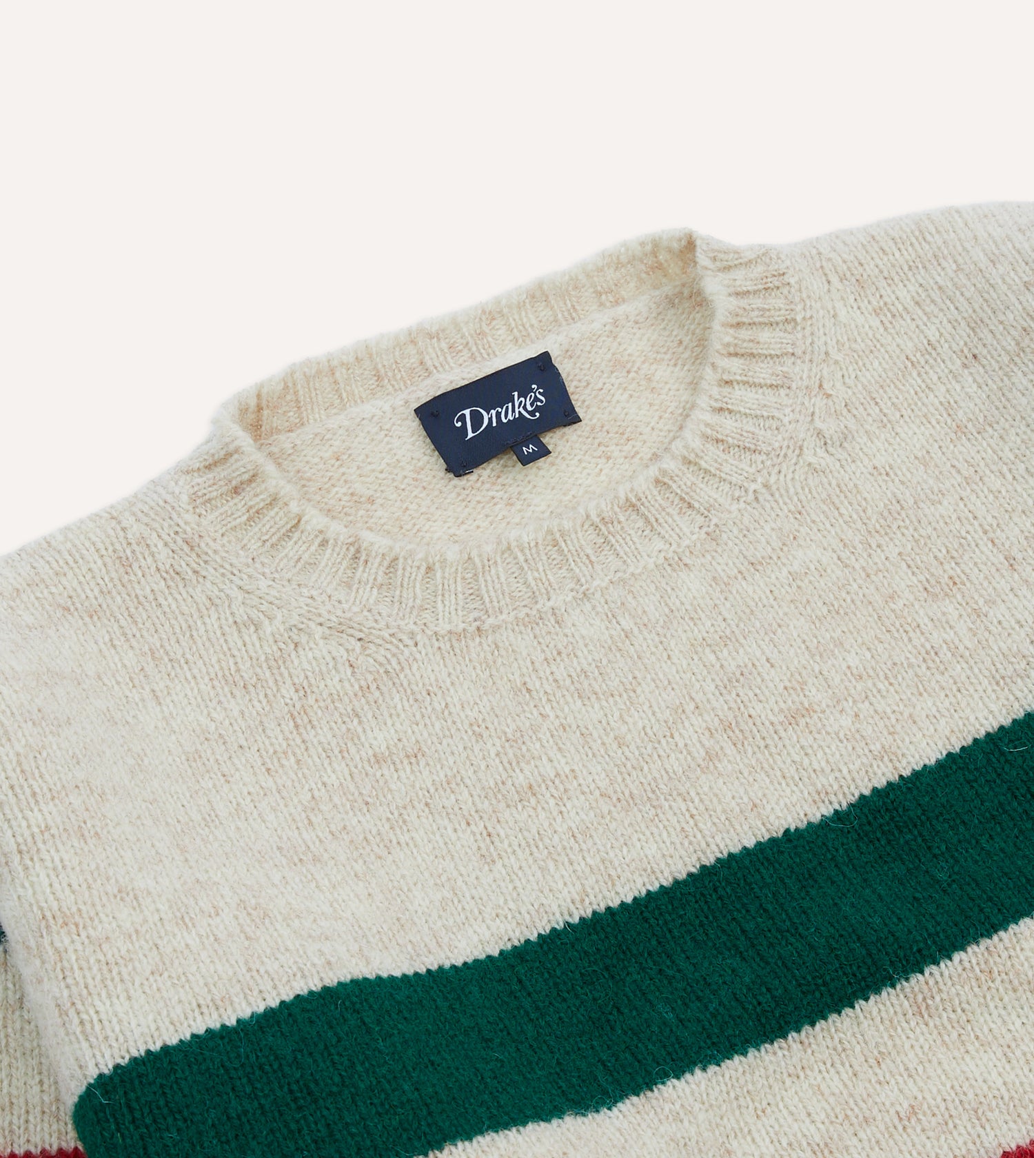 Ecru Multi Thick Stripe Brushed Shetland Crew Neck Jumper