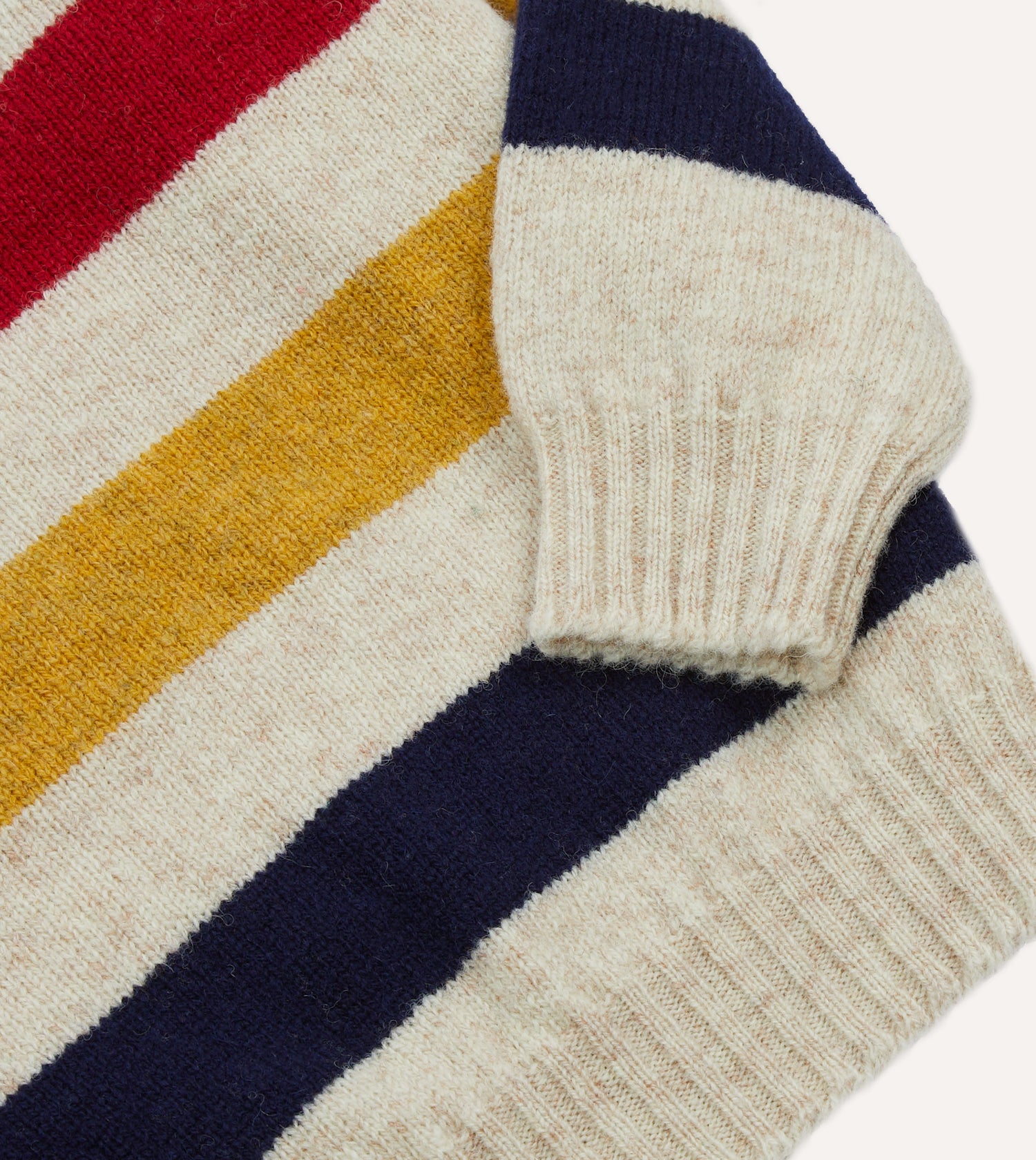 Ecru Multi Thick Stripe Brushed Shetland Crew Neck Jumper