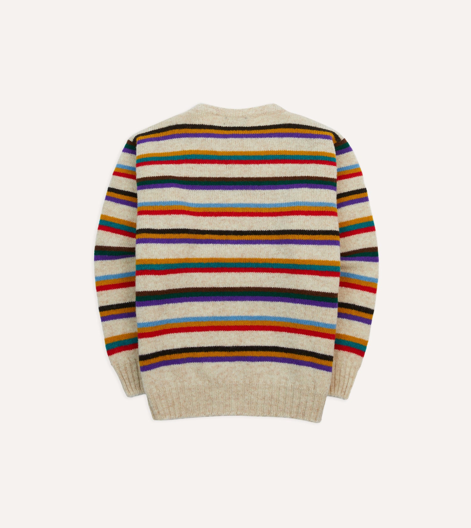 Ecru Multi Thin Stripe Brushed Shetland Crew Neck Jumper