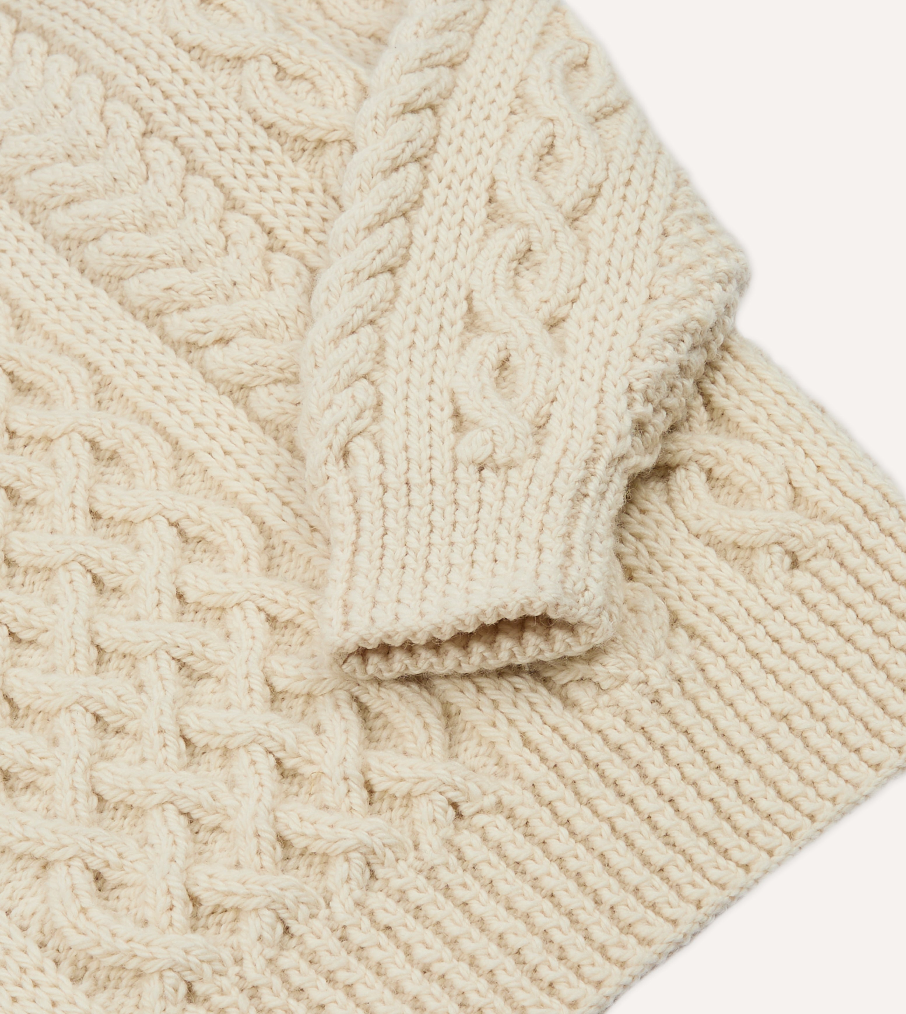 Ecru Wool Aran Jumper – Drakes US