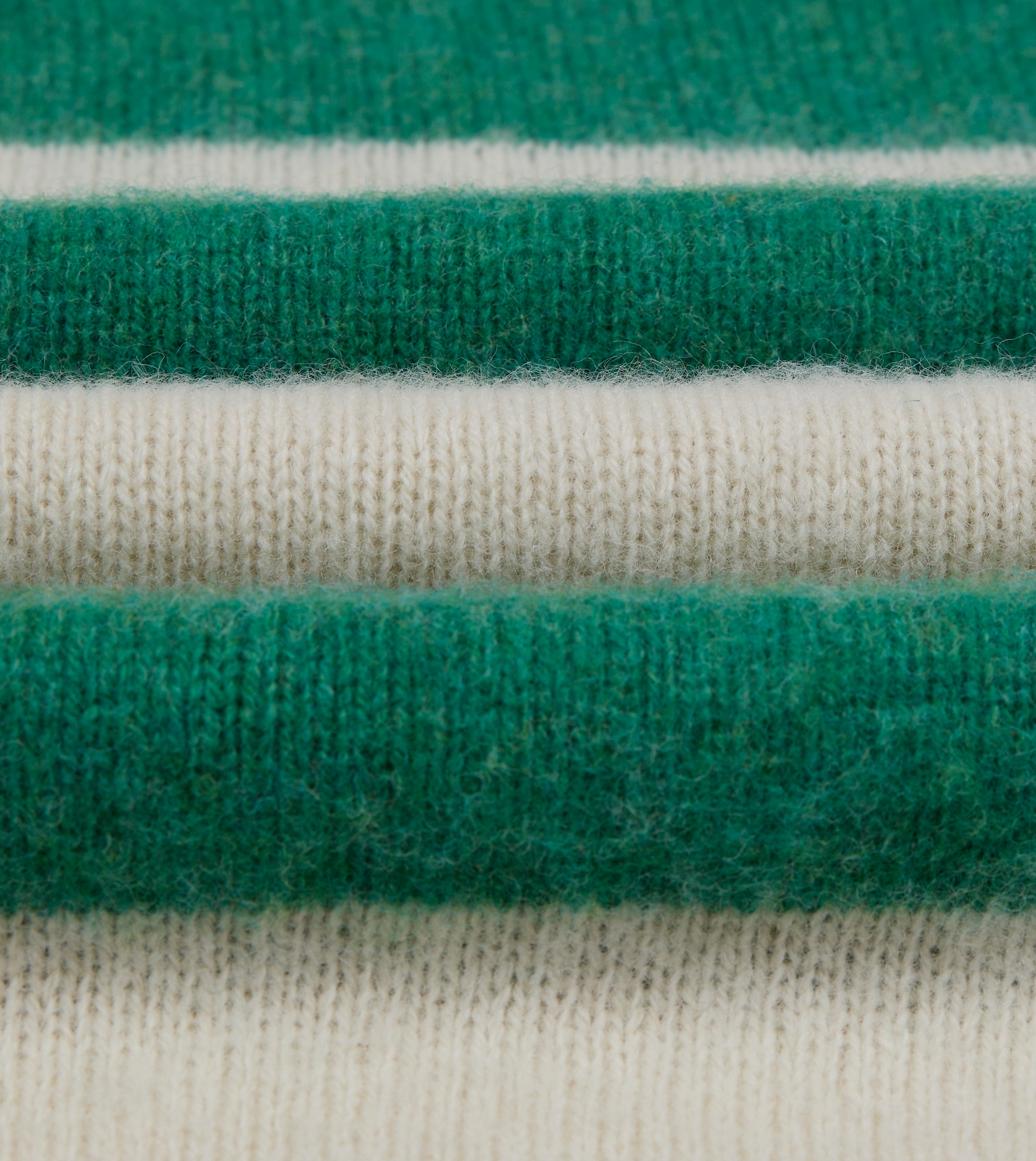 Green and Ecru Stripe Brushed Shetland Crew Neck Jumper