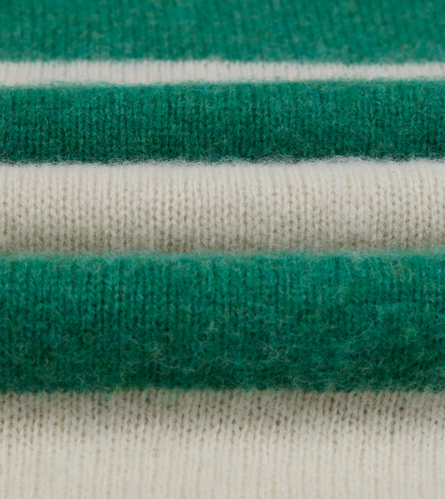 Green and Ecru Stripe Brushed Shetland Crew Neck Jumper
