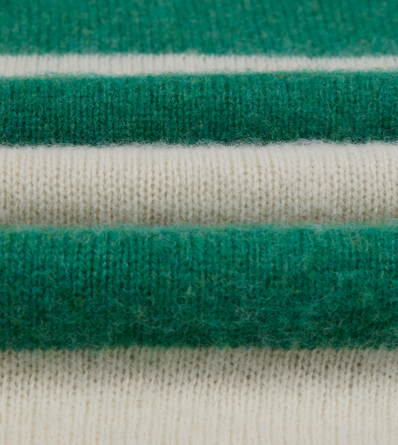 Green and Ecru Stripe Brushed Shetland Crew Neck Jumper