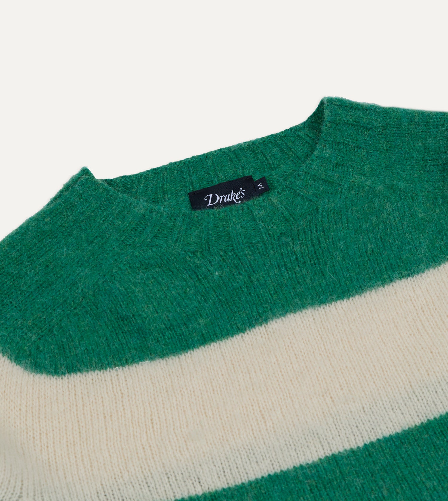 Green and Ecru Stripe Brushed Shetland Crew Neck Jumper