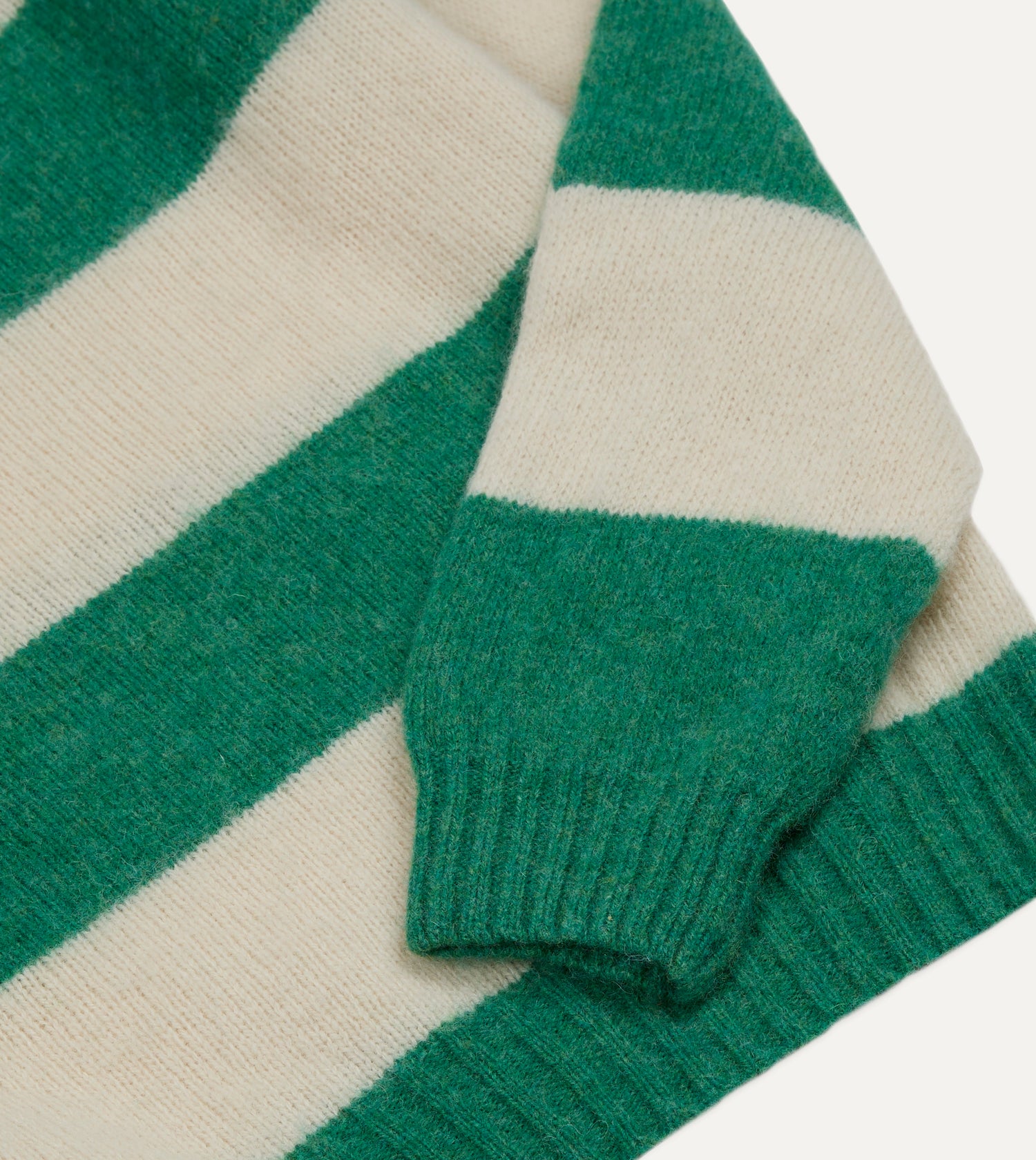 Green and Ecru Stripe Brushed Shetland Crew Neck Jumper
