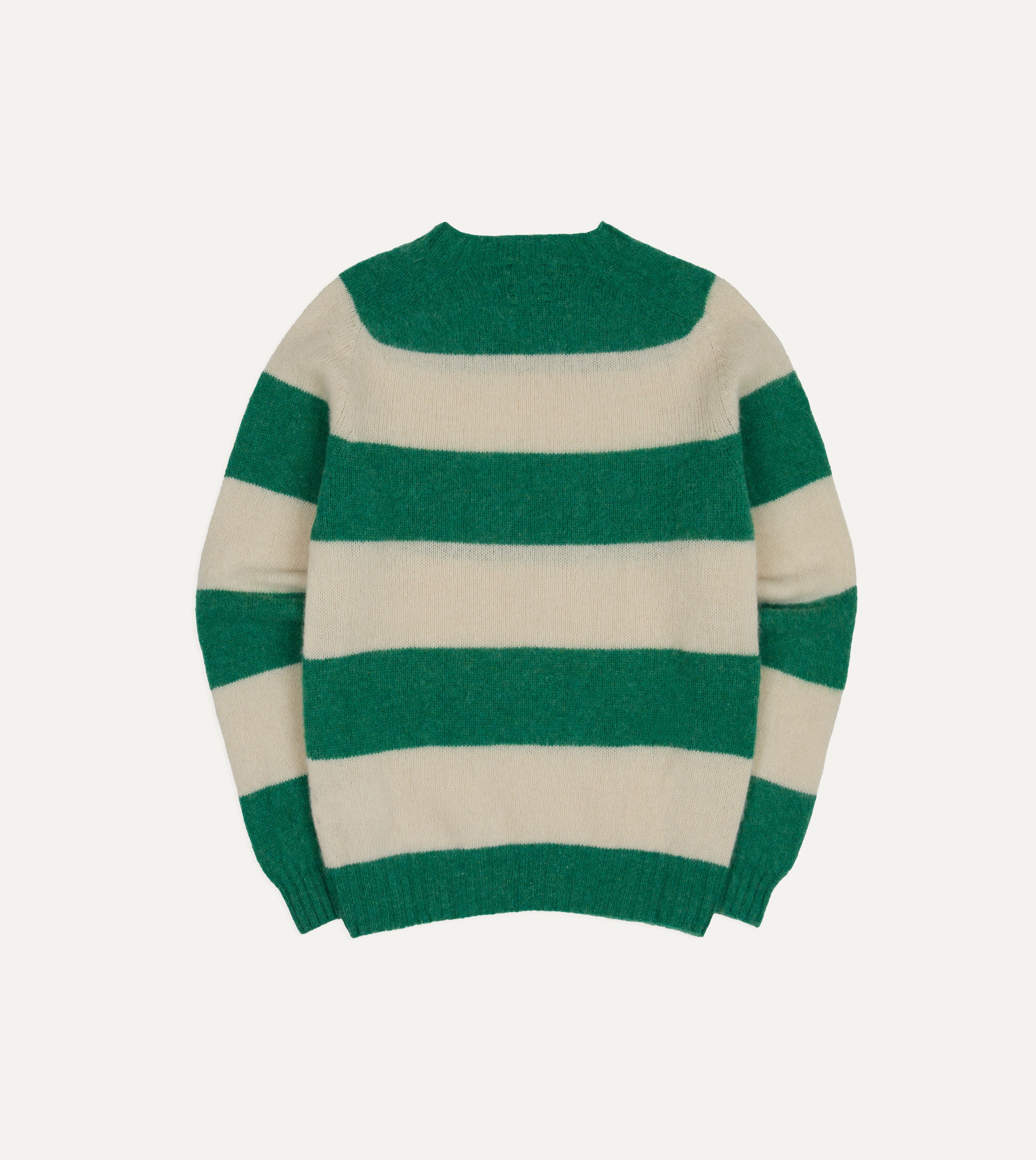 Green and Ecru Stripe Brushed Shetland Crew Neck Jumper