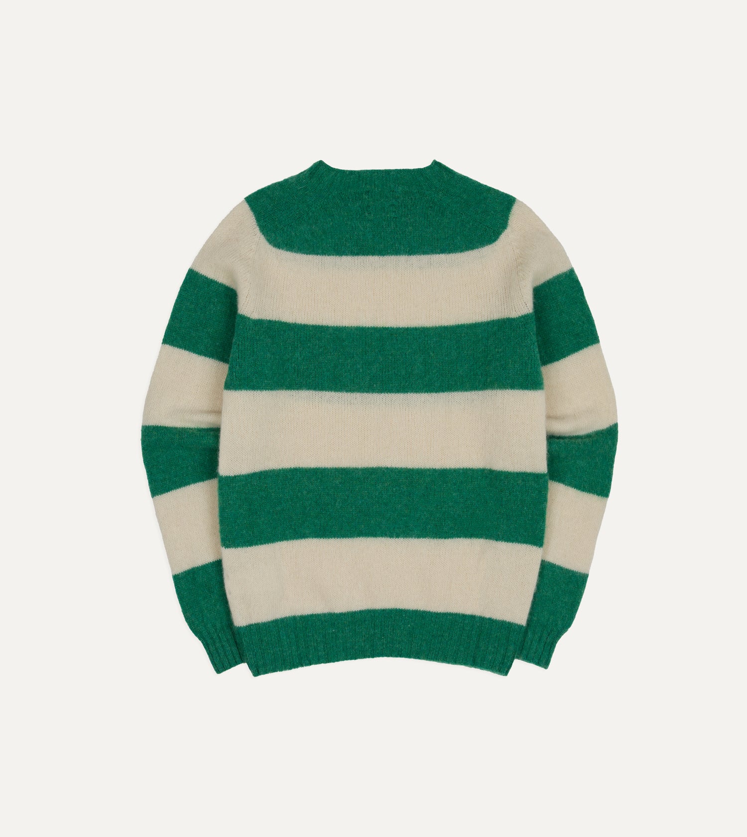 Green and Ecru Stripe Brushed Shetland Crew Neck Jumper