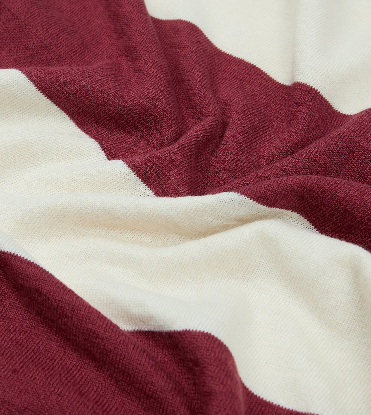 Ecru and Burgundy Stripe Crew Neck Knitted T-Shirt